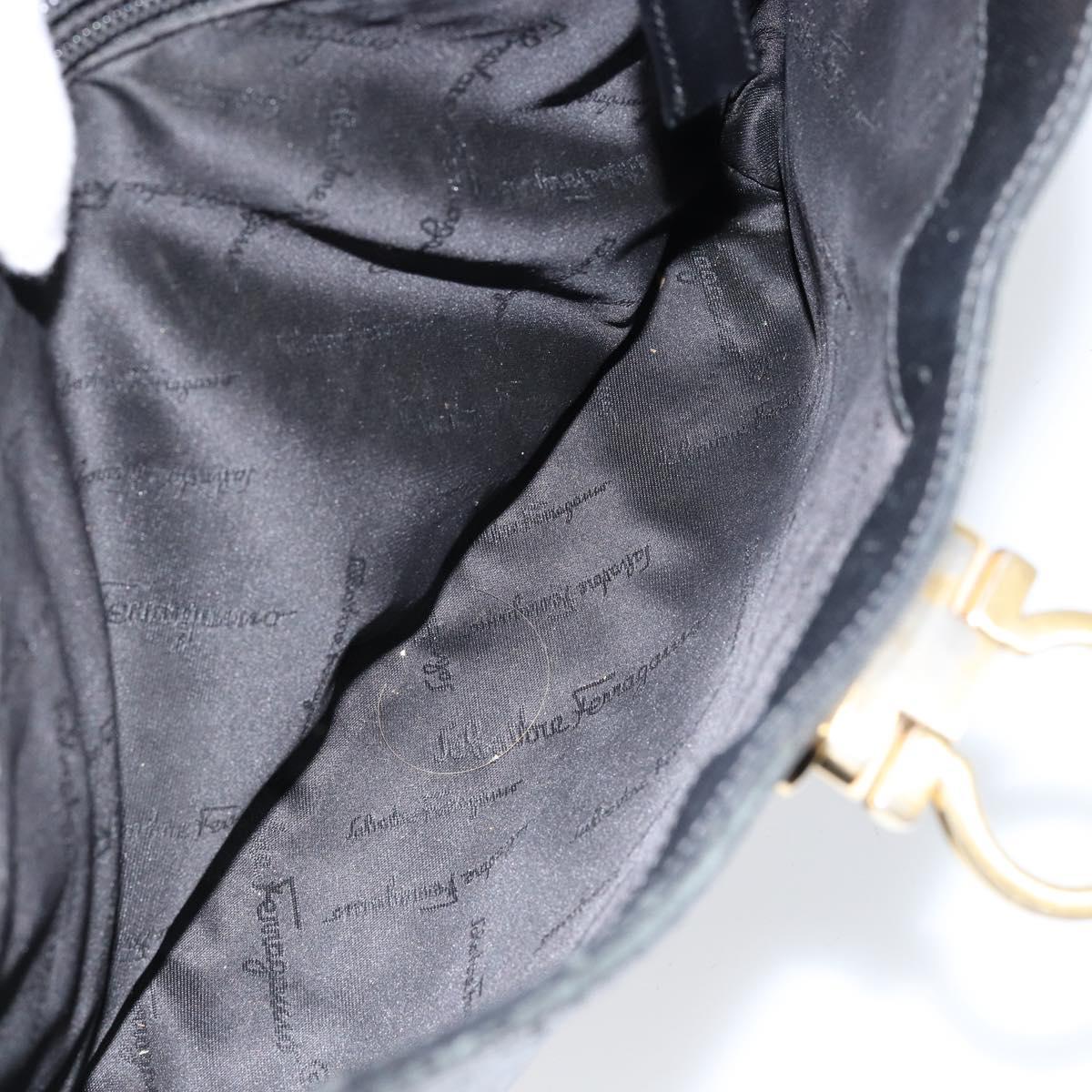 Salvatore Ferragamo Gancini Shoulder Bag Leather Black Gold Auth BA8226