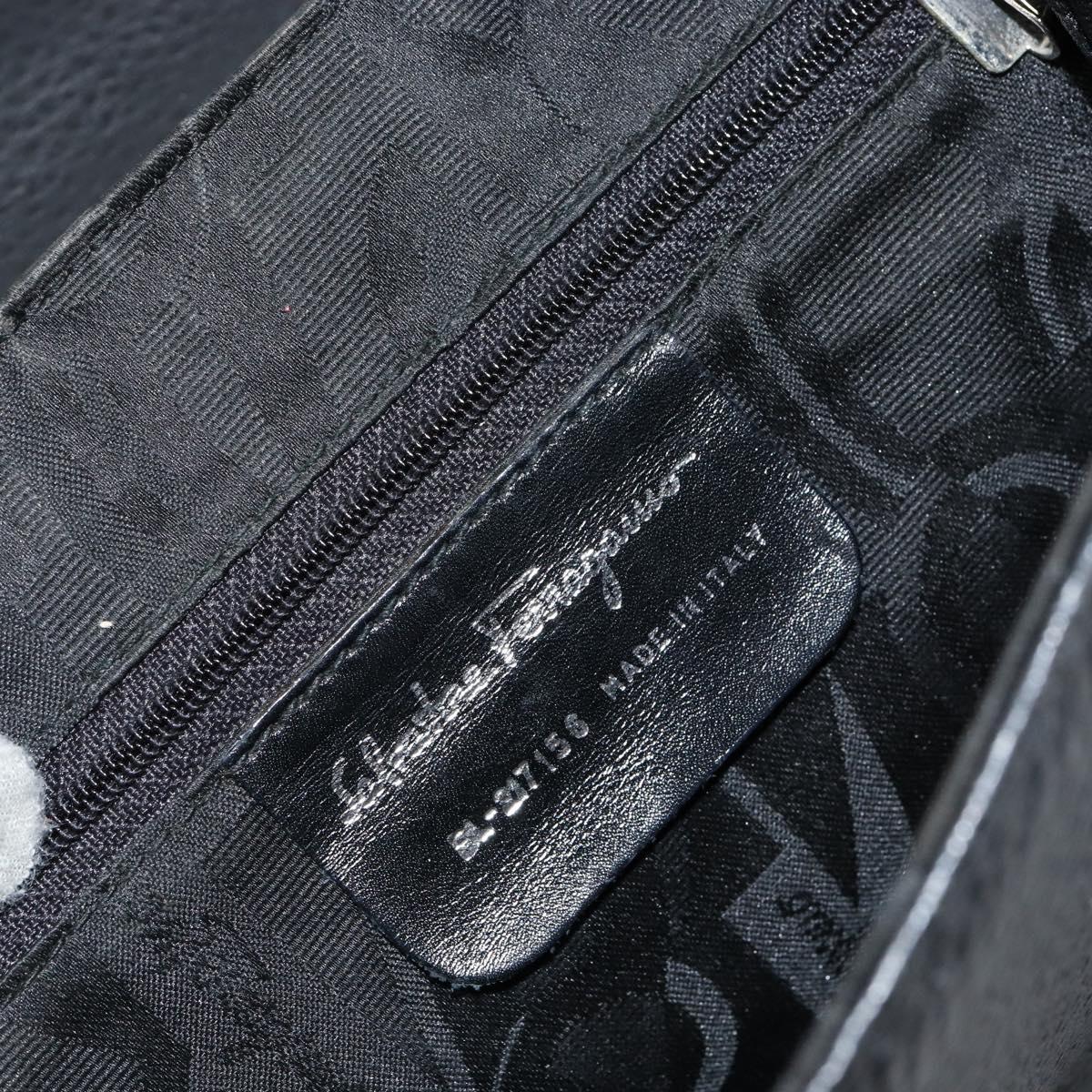 Salvatore Ferragamo Gancini Shoulder Bag Leather Black Silver Auth BA8229