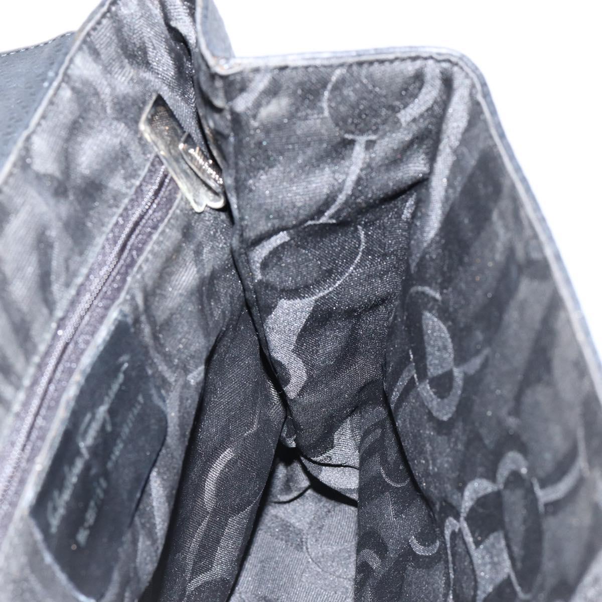 Salvatore Ferragamo Gancini Shoulder Bag Leather Black Silver Auth BA8229