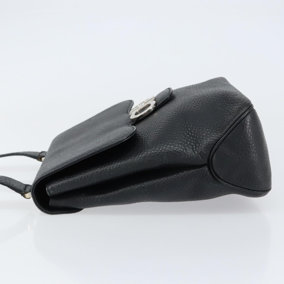 Salvatore Ferragamo Gancini Shoulder Bag Leather Black Silver Auth BA8229