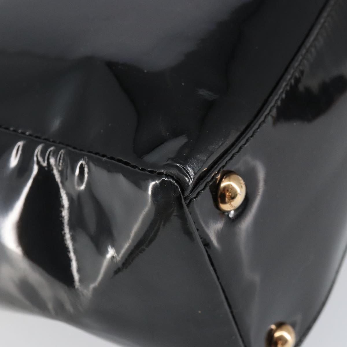 Salvatore Ferragamo Vala Tote Bag Enamel Leather Black Gold Auth BA8230