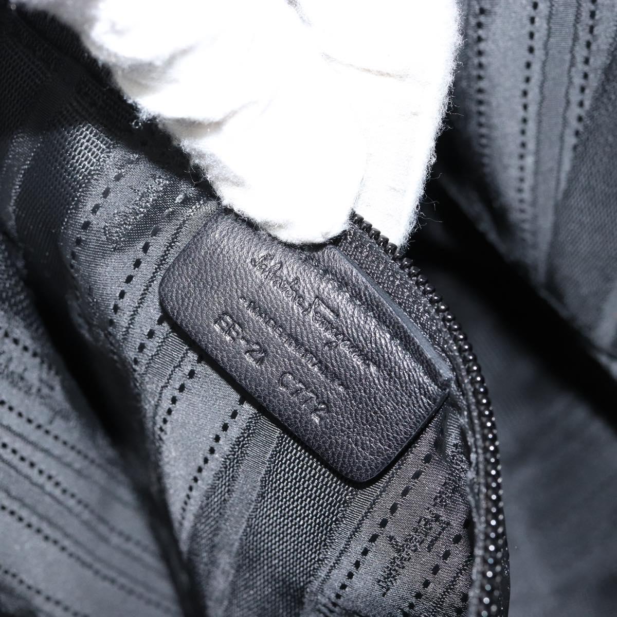 Salvatore Ferragamo Vala Tote Bag Enamel Leather Black Gold Auth BA8230