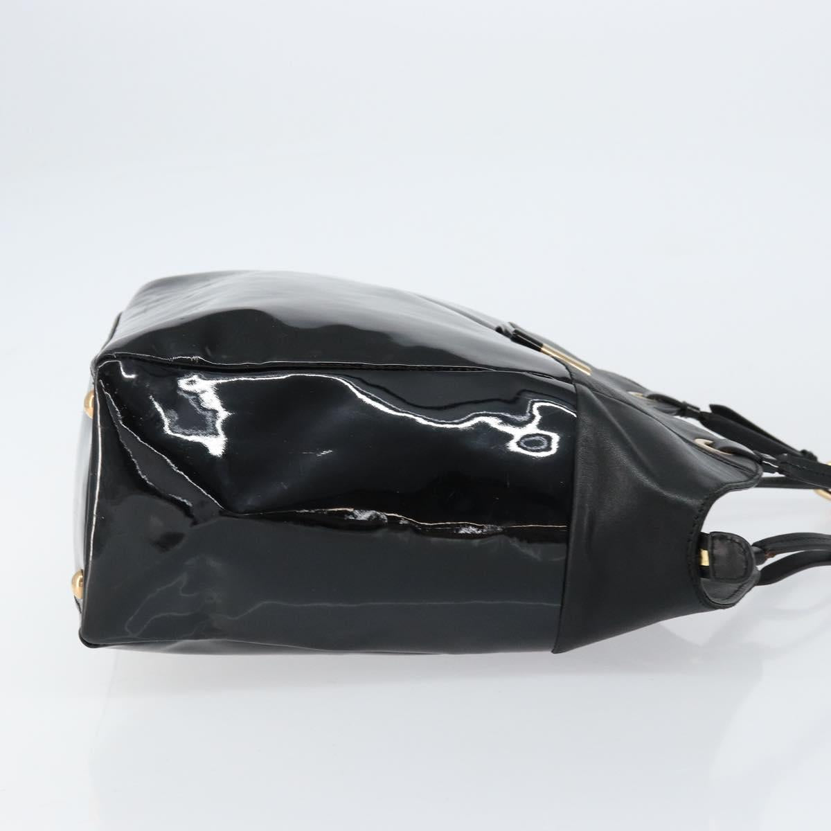 Salvatore Ferragamo Vala Tote Bag Enamel Leather Black Gold Auth BA8230