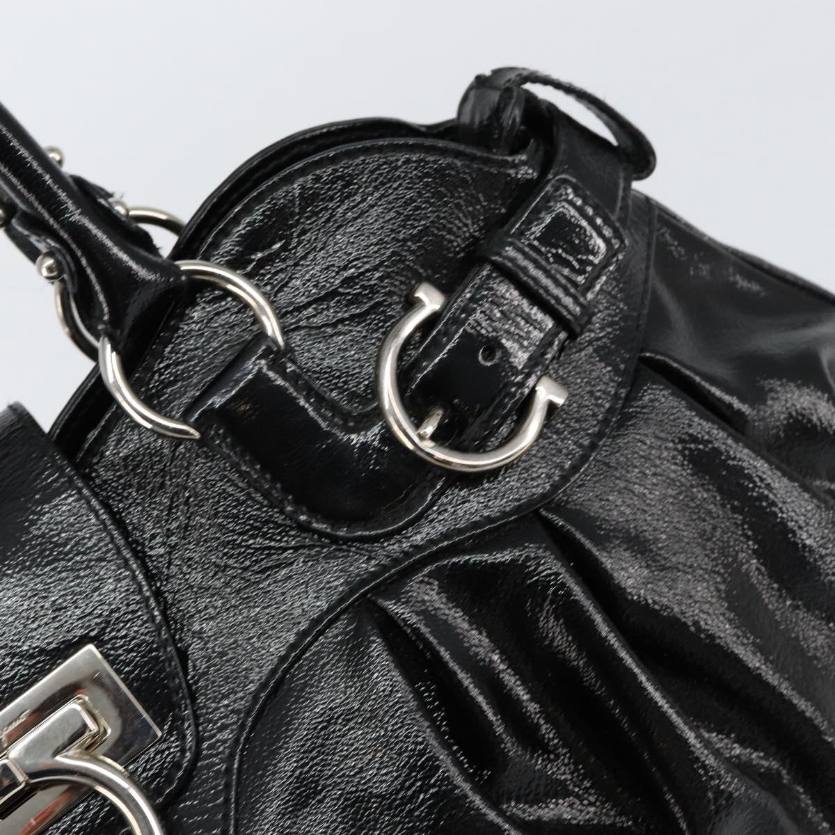 Salvatore Ferragamo Gancini Tote Bag Enamel Black Silver Auth BA8231