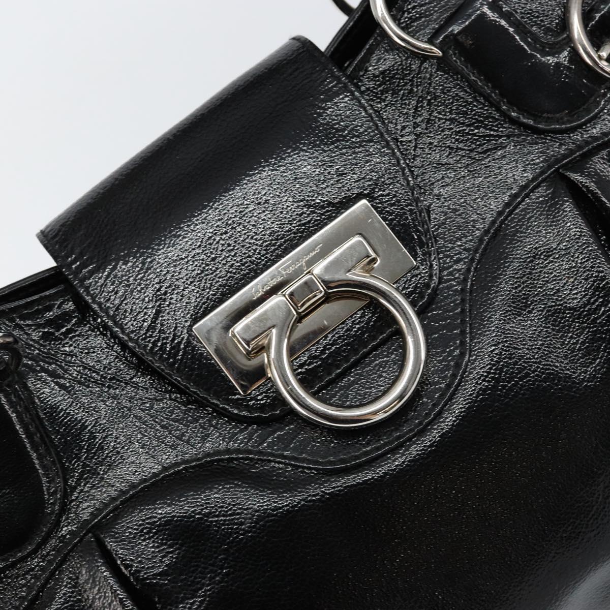 Salvatore Ferragamo Gancini Tote Bag Enamel Black Silver Auth BA8231