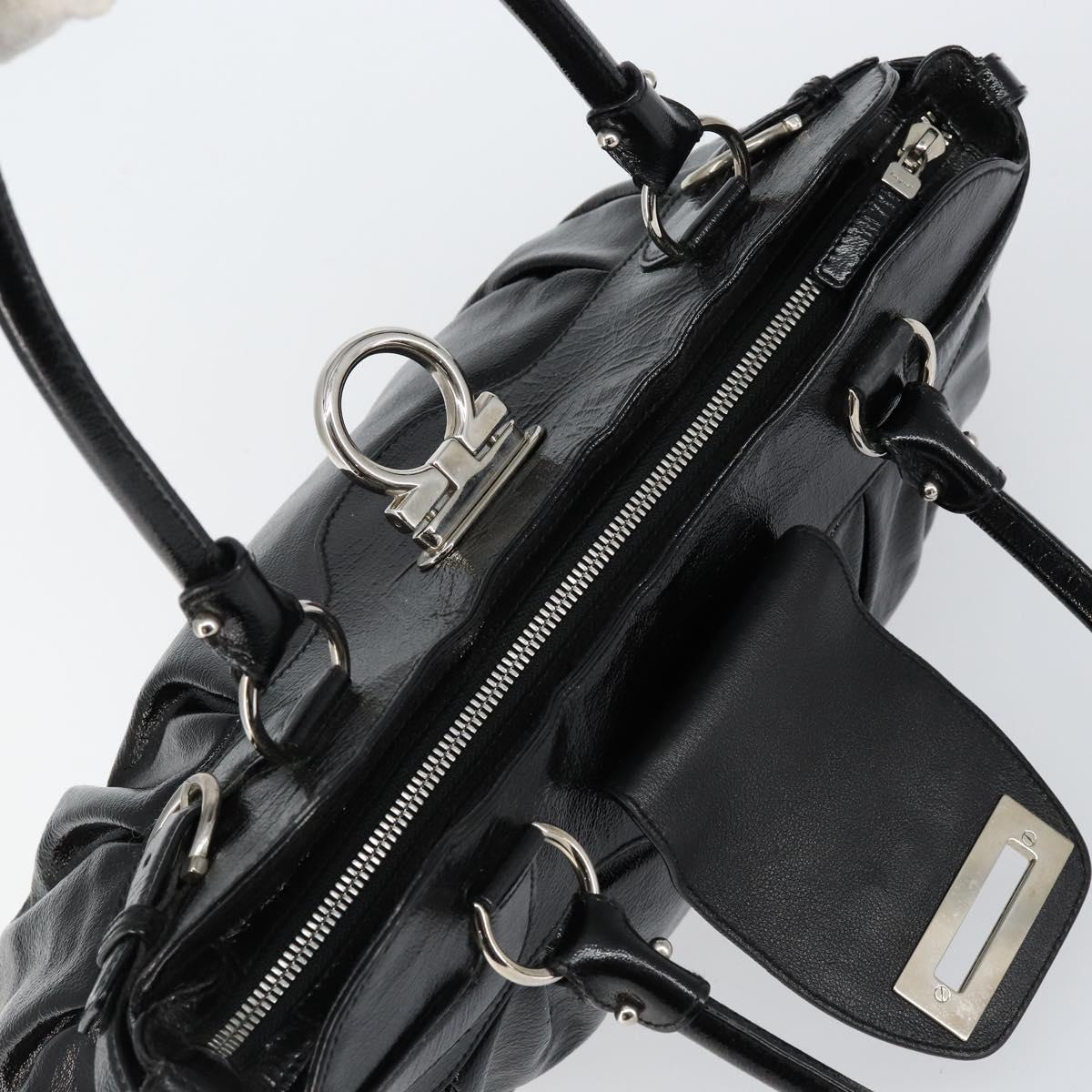 Salvatore Ferragamo Gancini Tote Bag Enamel Black Silver Auth BA8231