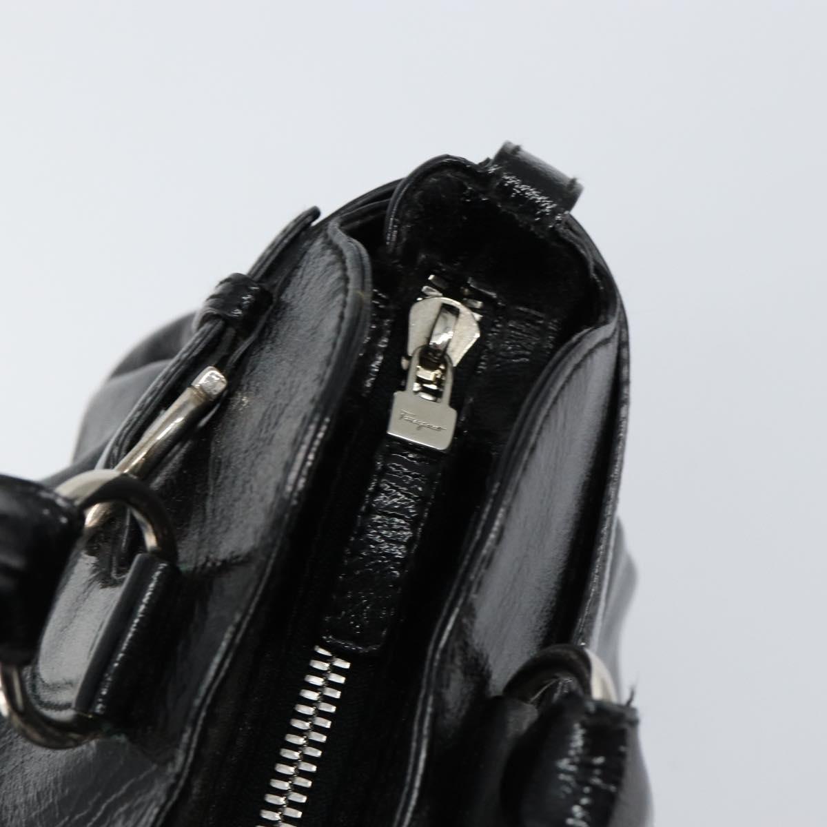 Salvatore Ferragamo Gancini Tote Bag Enamel Black Silver Auth BA8231