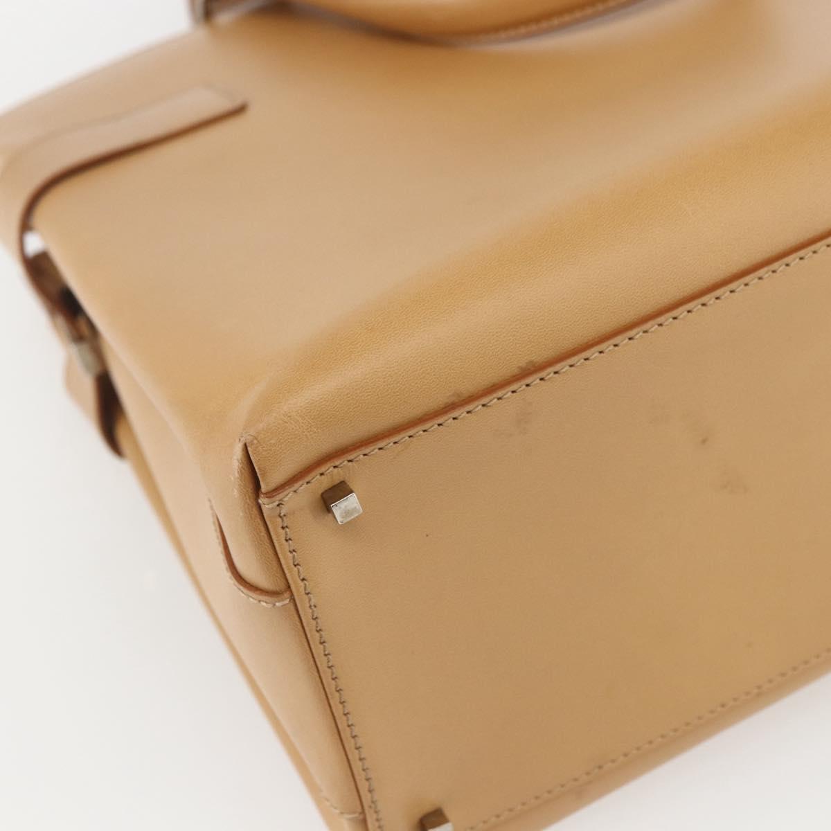 Salvatore Ferragamo Gancini Hand Bag Leather 2way Beige Silver Auth BA8232