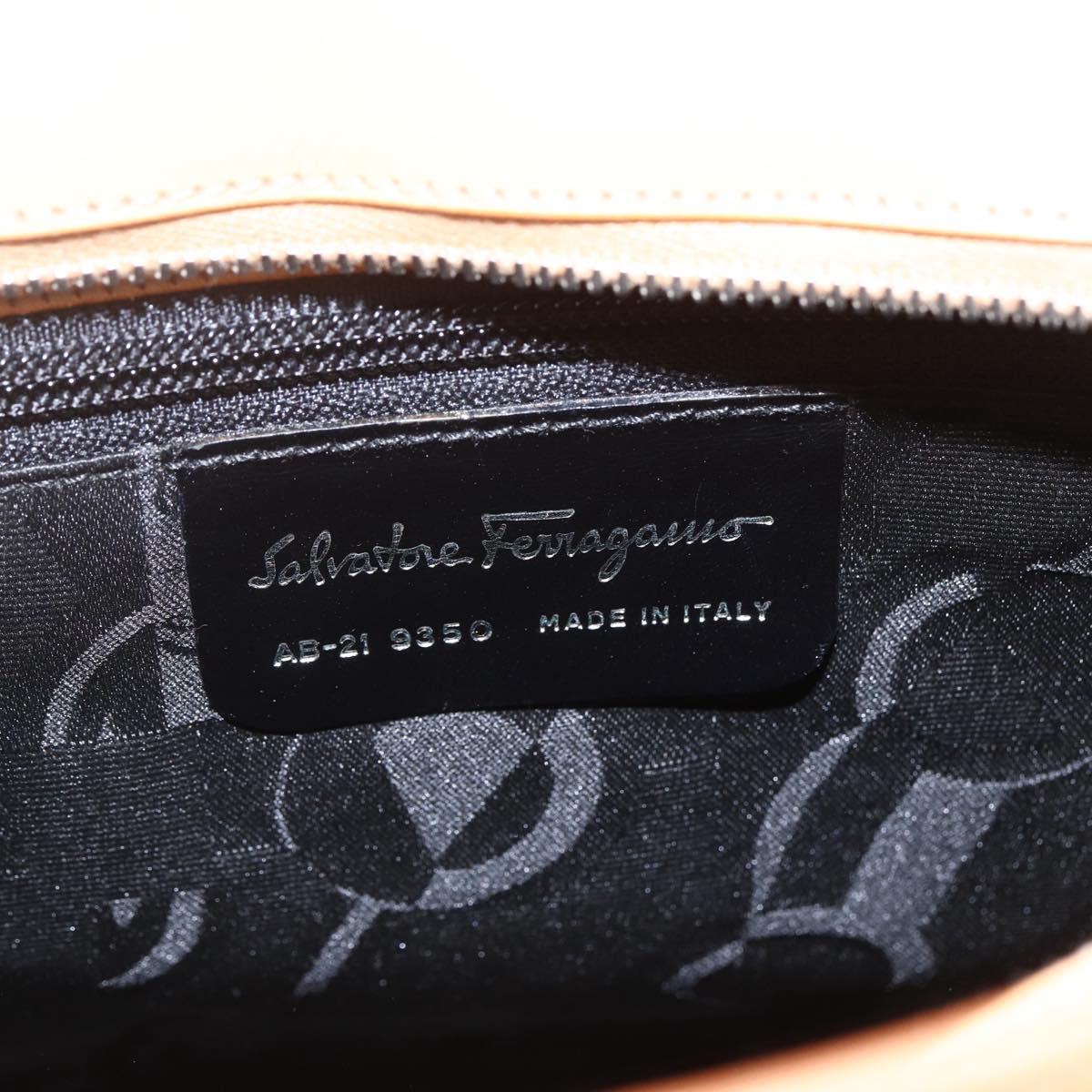 Salvatore Ferragamo Gancini Hand Bag Leather 2way Beige Silver Auth BA8232