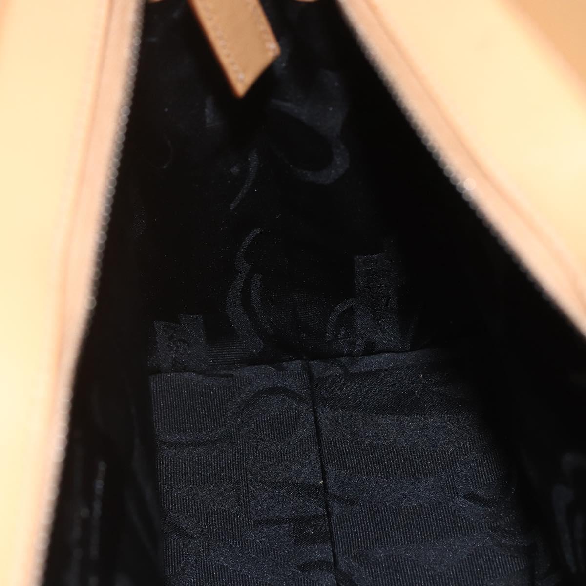 Salvatore Ferragamo Gancini Hand Bag Leather 2way Beige Silver Auth BA8232