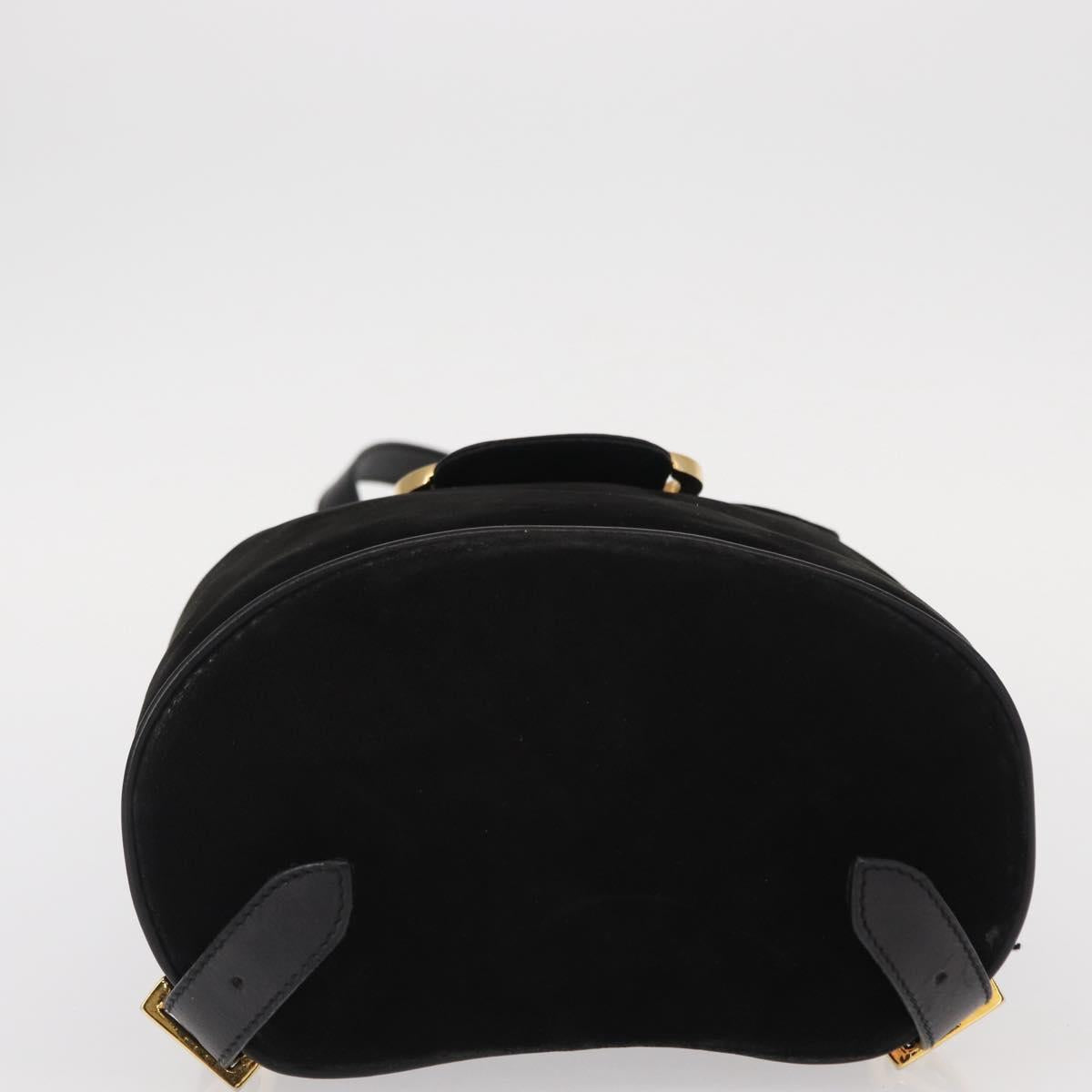 Salvatore Ferragamo Gancini Backpack Suede Black Gold Auth BA8233