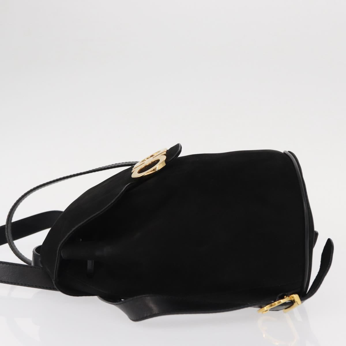 Salvatore Ferragamo Gancini Backpack Suede Black Gold Auth BA8233