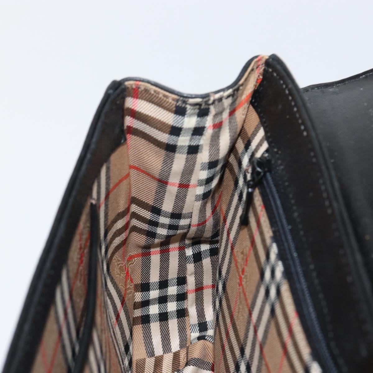 Burberrys Hand Bag Leather Black Gold Auth BA8234