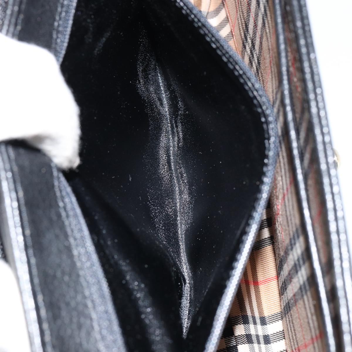 Burberrys Hand Bag Leather Black Gold Auth BA8234