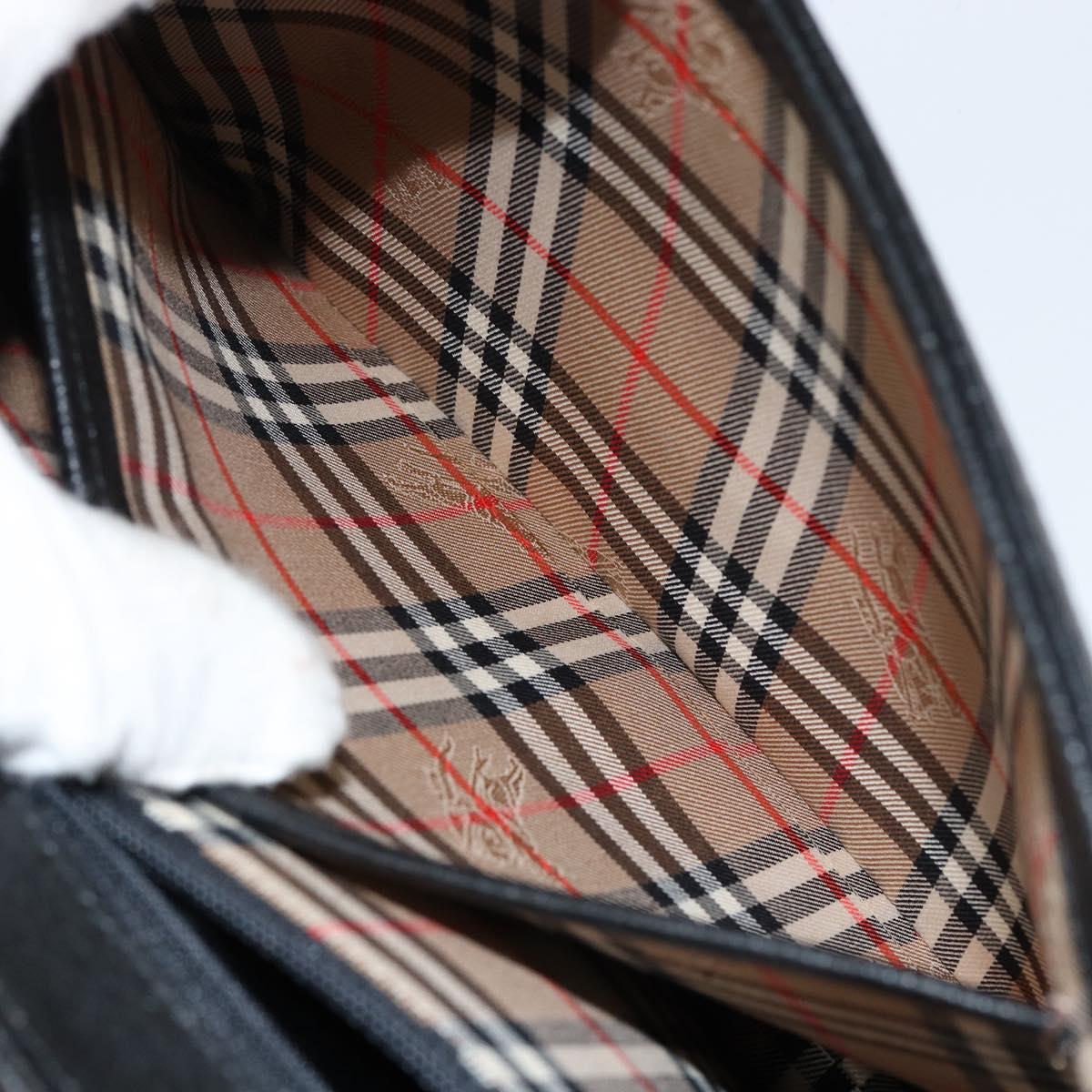 Burberrys Hand Bag Leather Black Gold Auth BA8234