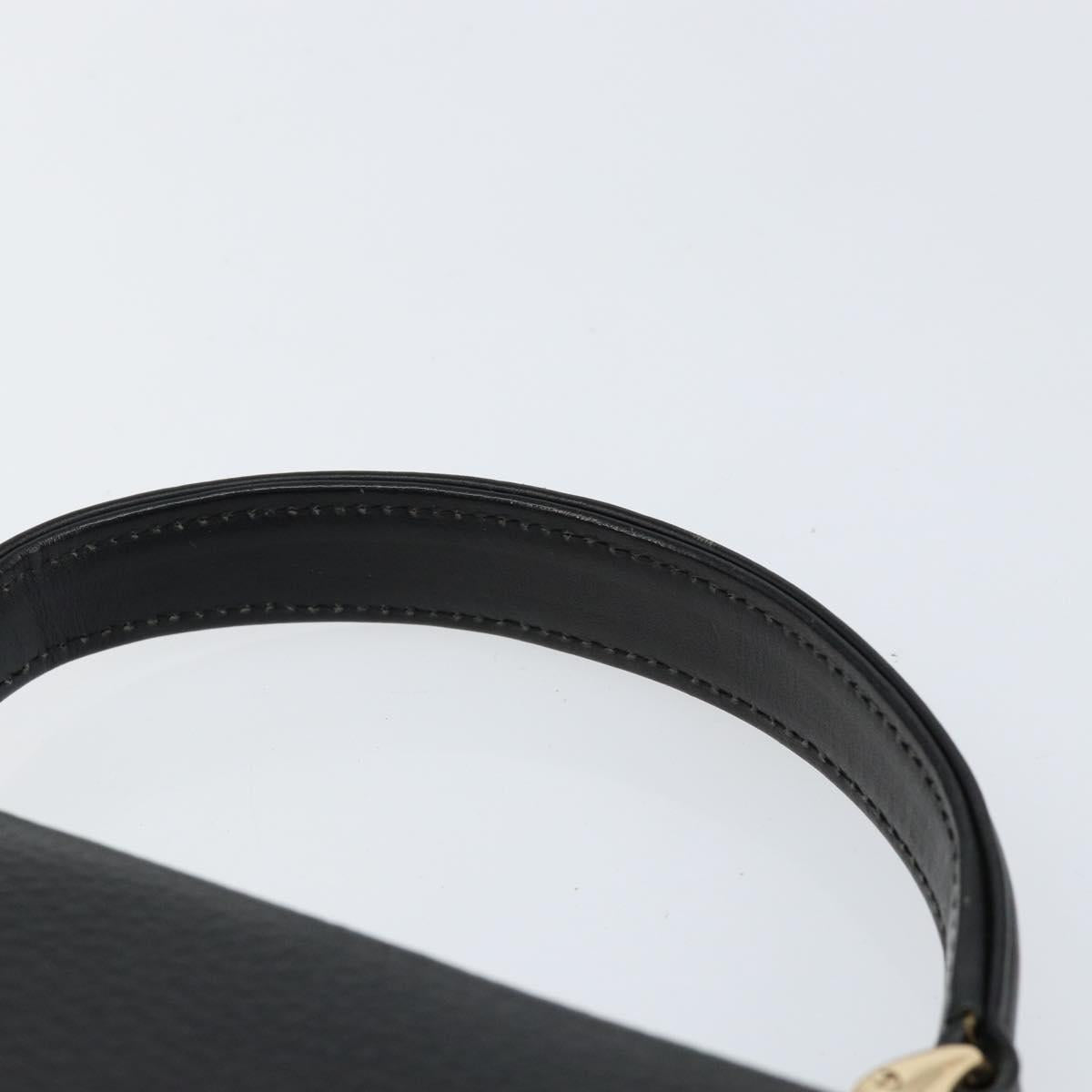 Burberrys Hand Bag Leather Black Gold Auth BA8234