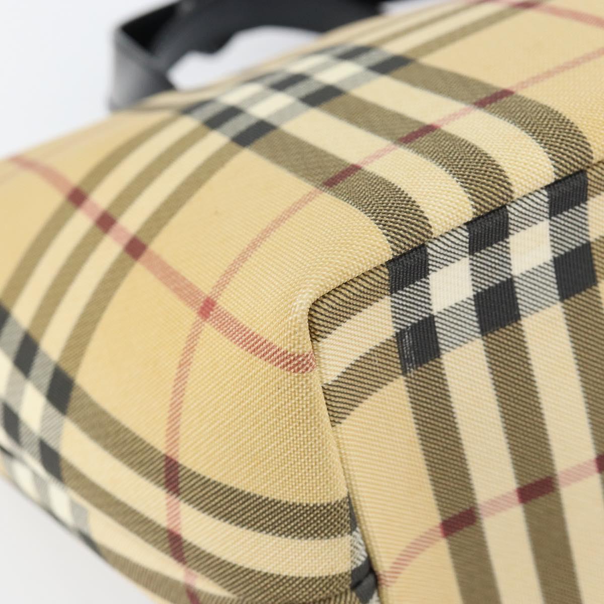BURBERRY Nova Check Hand Bag PVC Beige Silver Auth BA8235