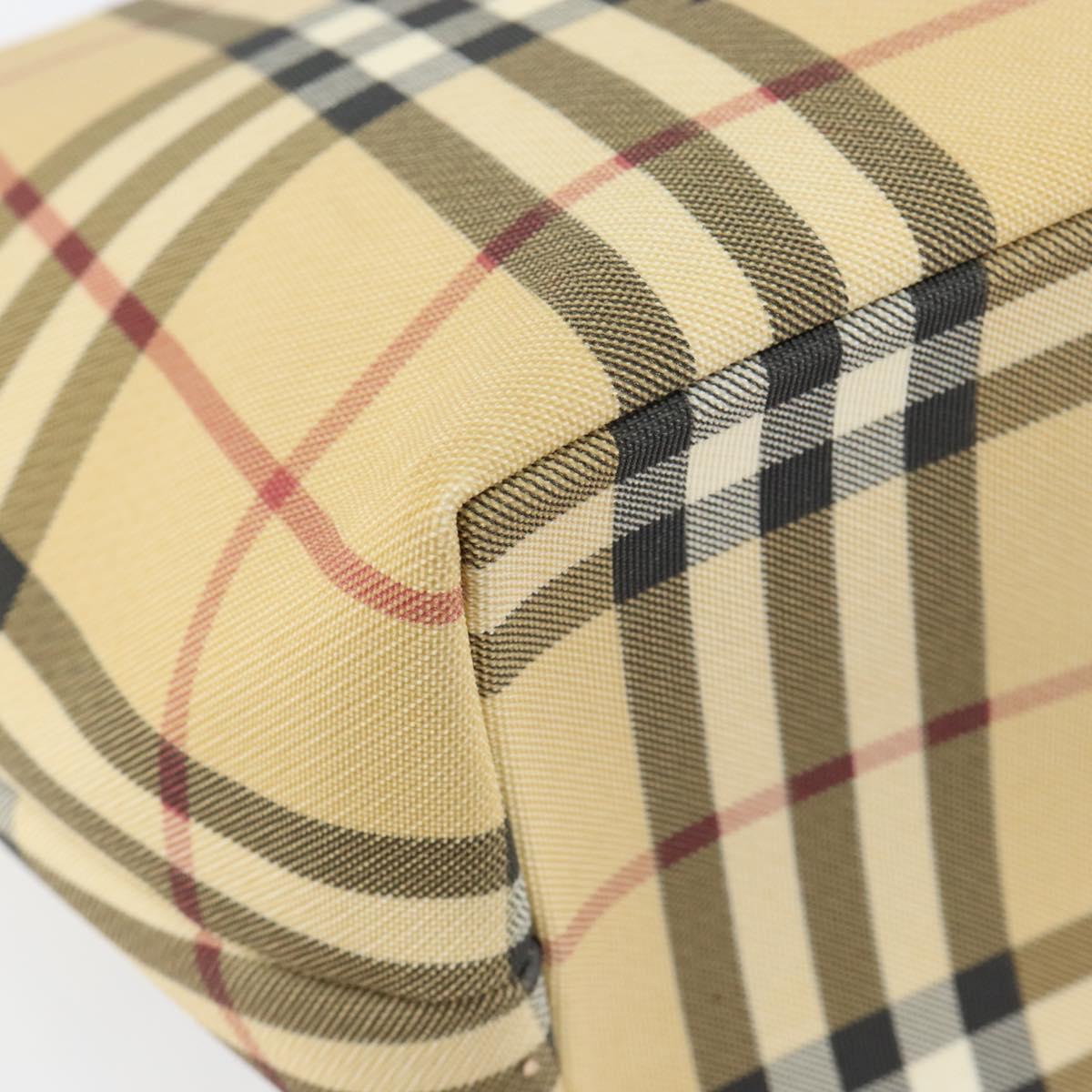 BURBERRY Nova Check Hand Bag PVC Beige Silver Auth BA8235