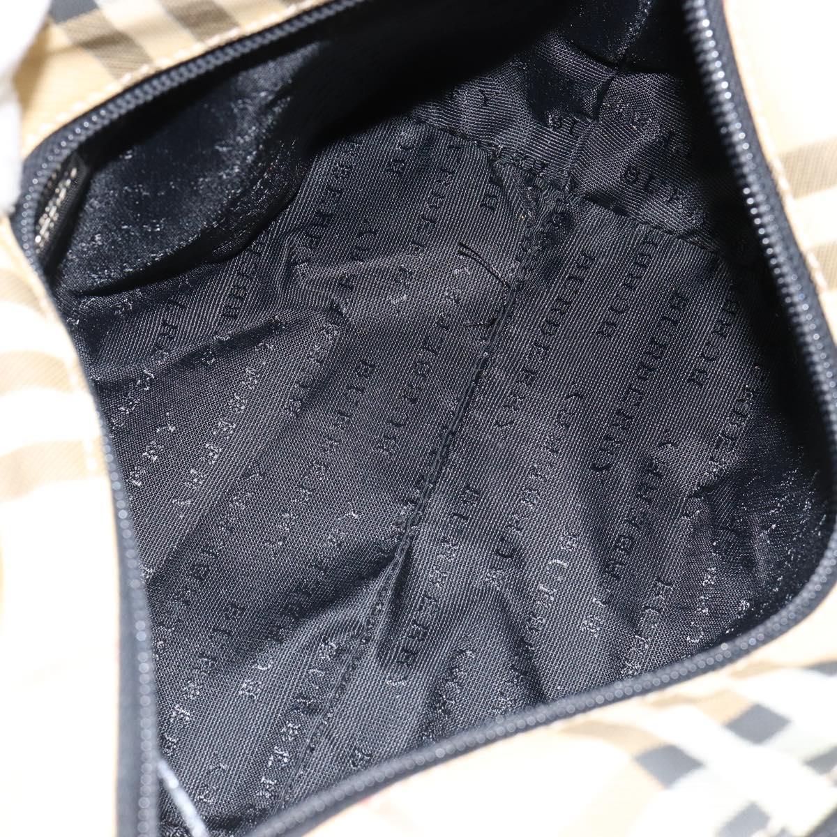 BURBERRY Nova Check Hand Bag PVC Beige Silver Auth BA8235