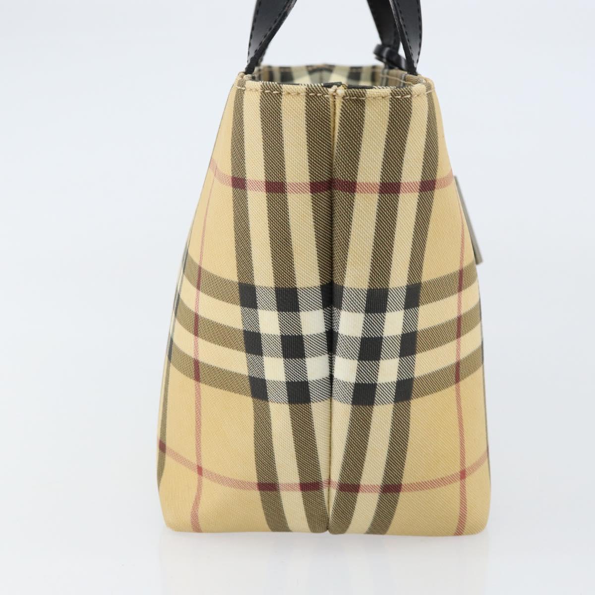 BURBERRY Nova Check Hand Bag PVC Beige Silver Auth BA8235