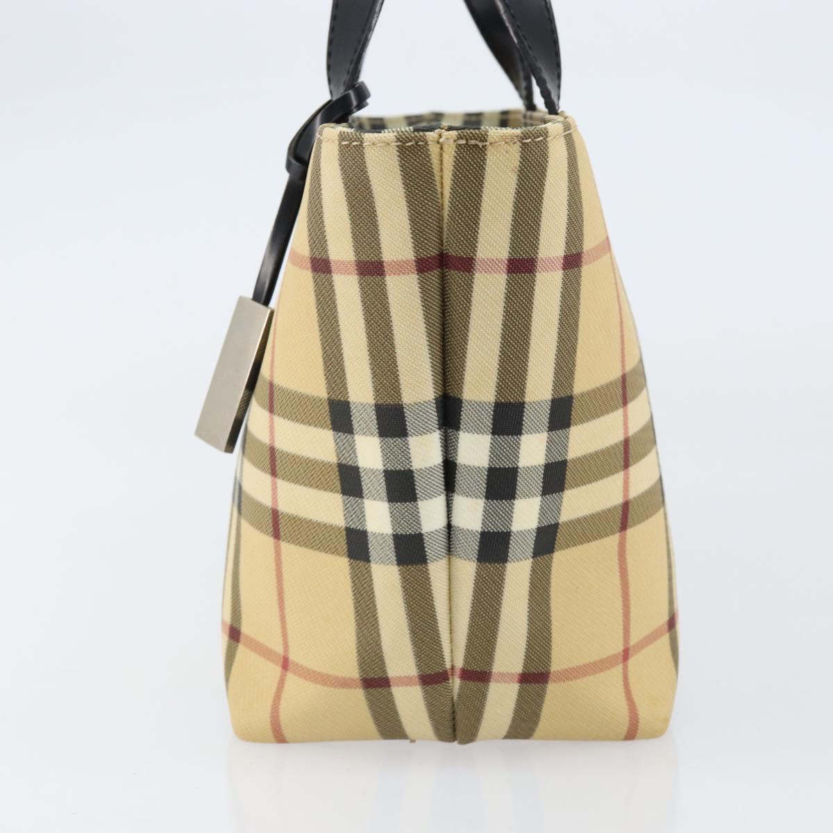 BURBERRY Nova Check Hand Bag PVC Beige Silver Auth BA8235