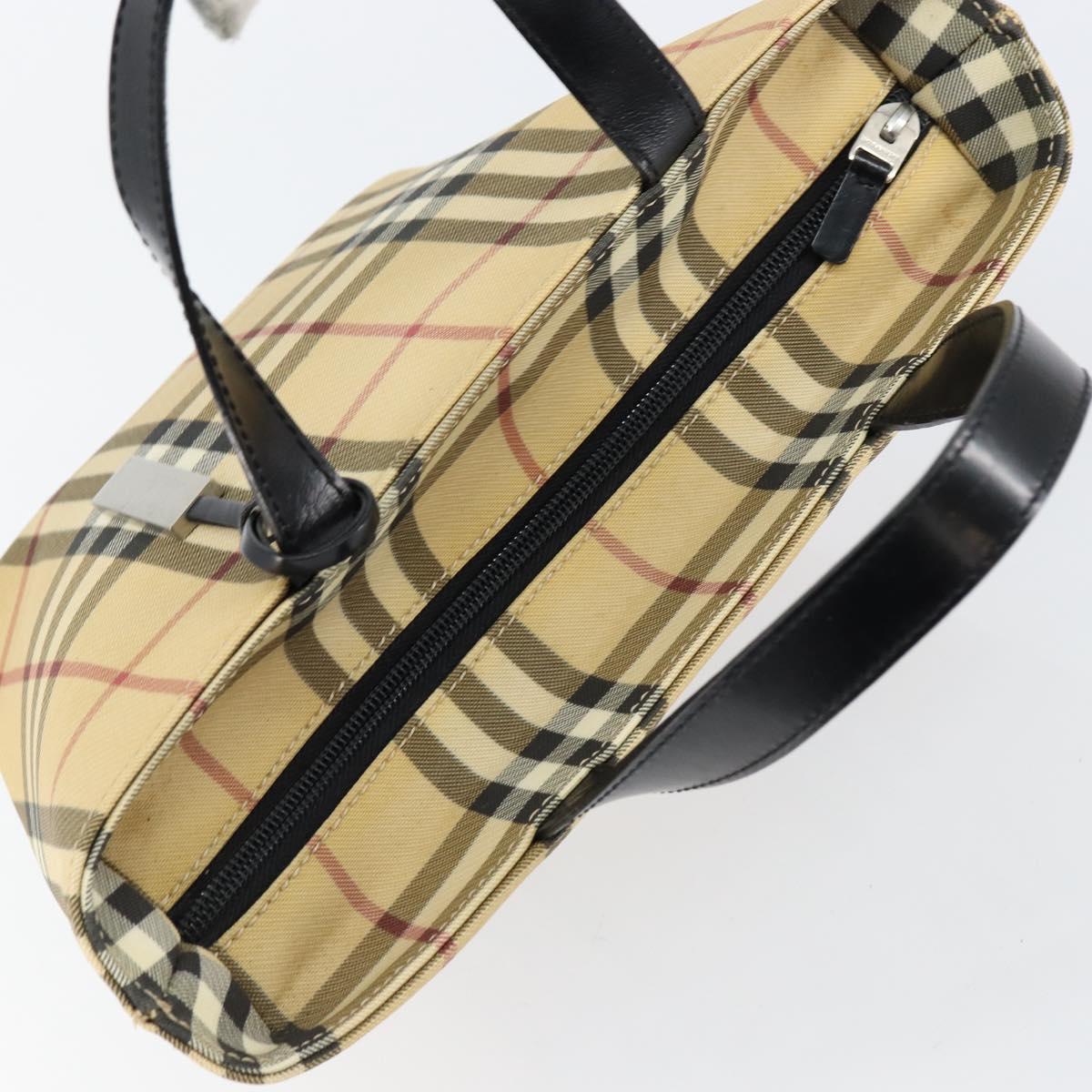 BURBERRY Nova Check Hand Bag PVC Beige Silver Auth BA8235