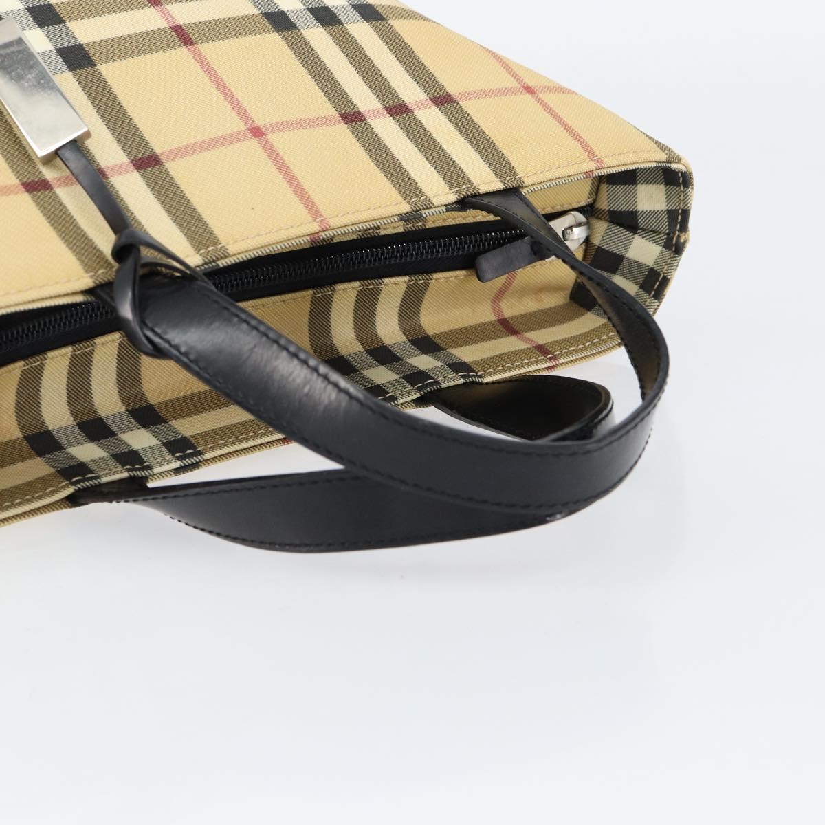 BURBERRY Nova Check Hand Bag PVC Beige Silver Auth BA8235