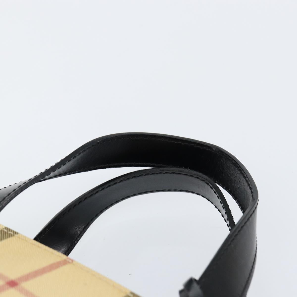 BURBERRY Nova Check Hand Bag PVC Beige Silver Auth BA8235