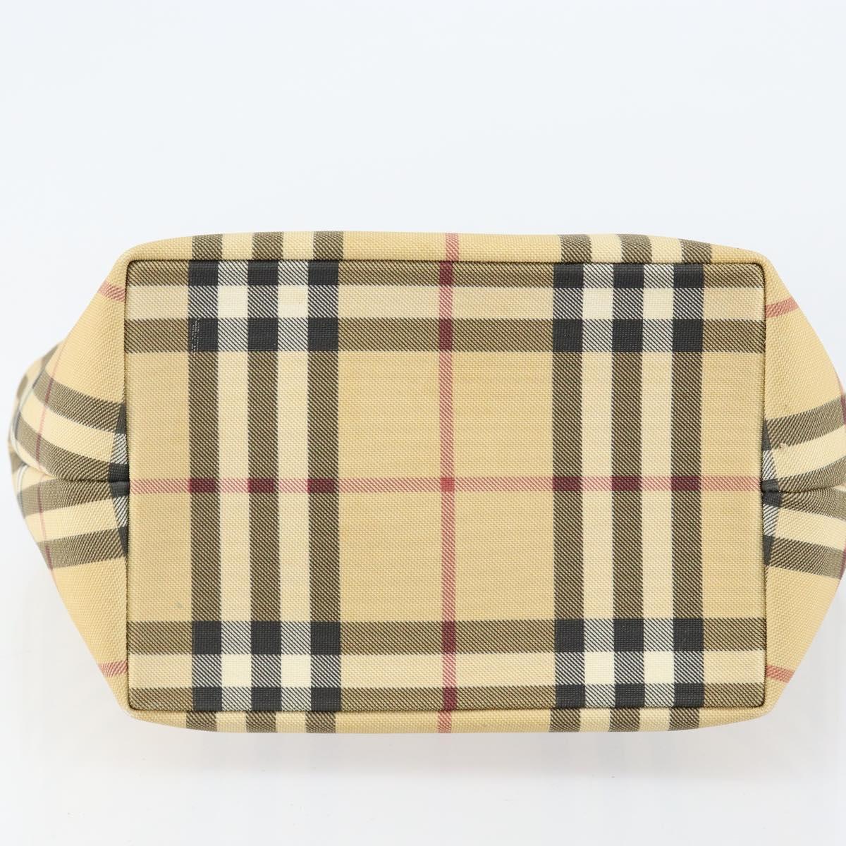 BURBERRY Nova Check Hand Bag PVC Beige Silver Auth BA8235