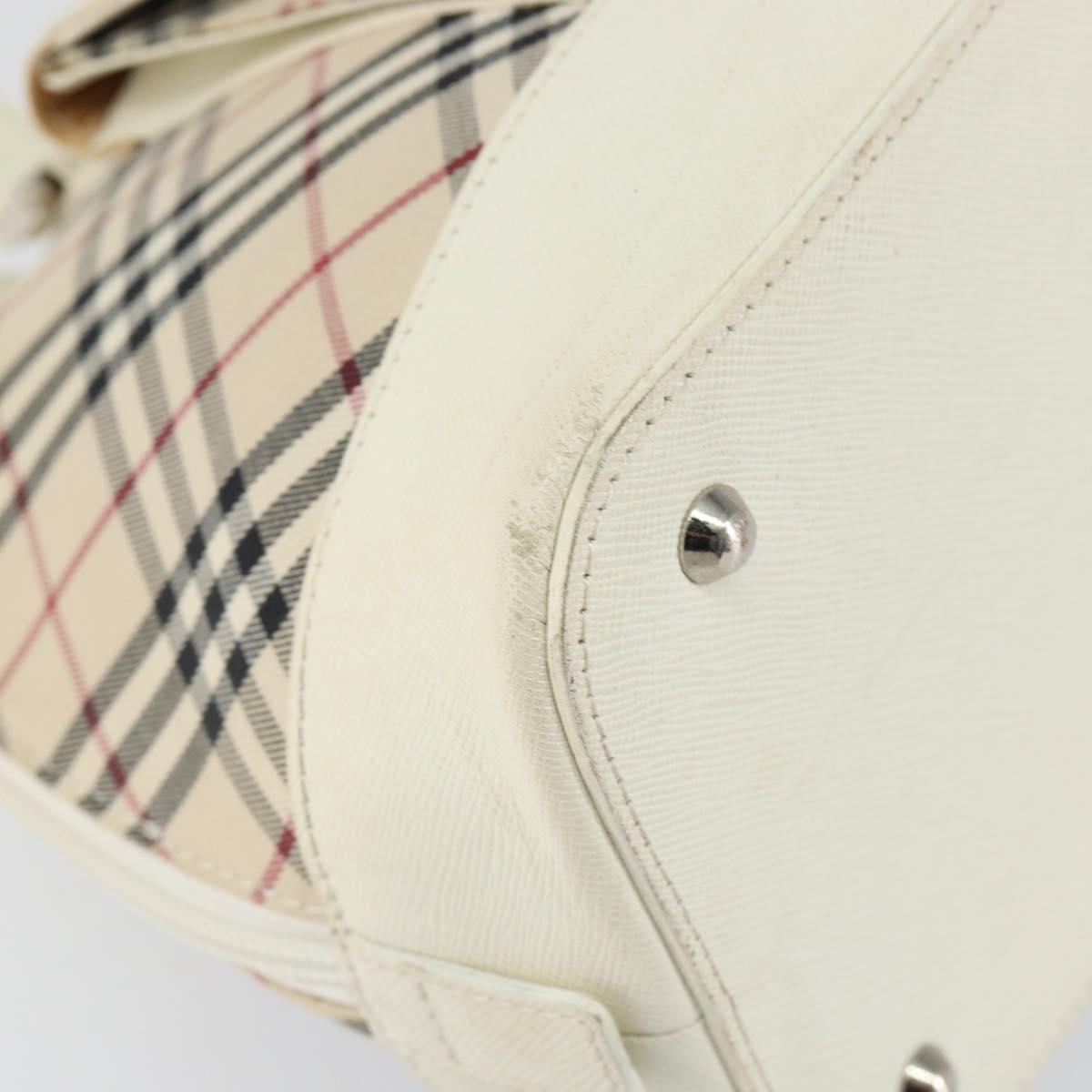 BURBERRY Nova Check Hand Bag Canvas Beige Silver Auth BA8236