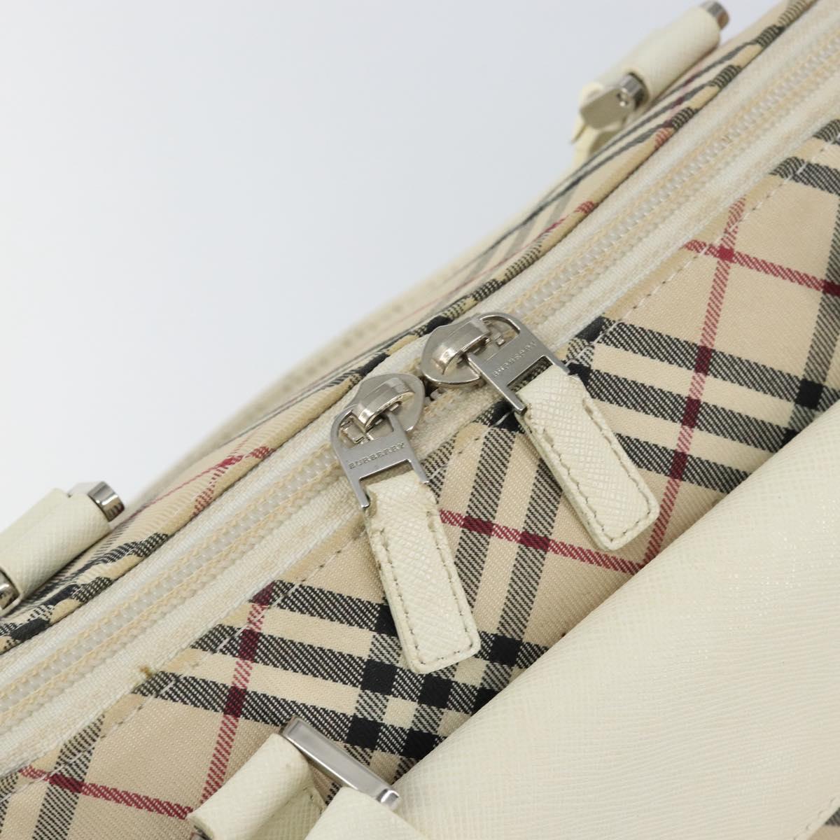 BURBERRY Nova Check Hand Bag Canvas Beige Silver Auth BA8236