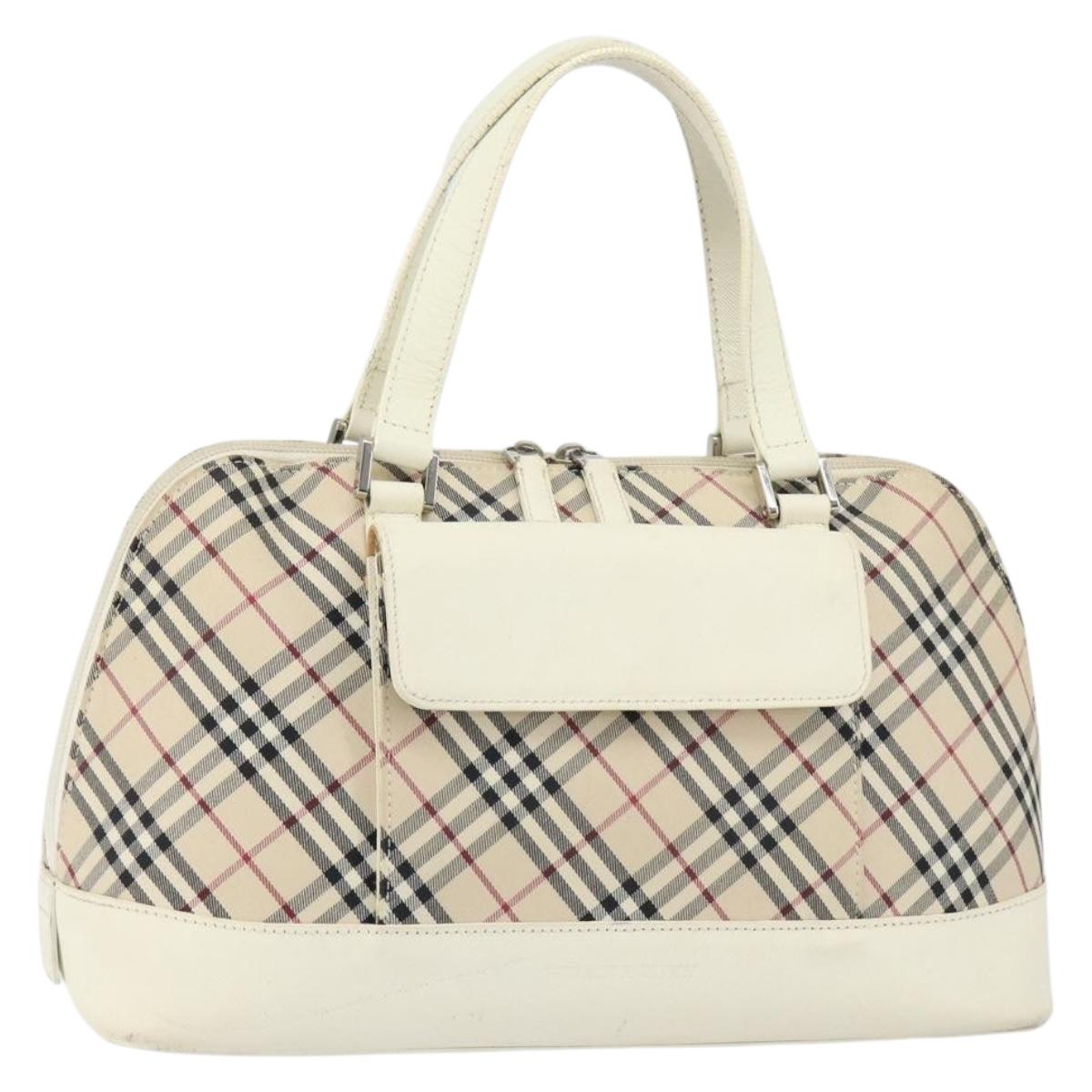 BURBERRY Nova Check Hand Bag Canvas Beige Silver Auth BA8236