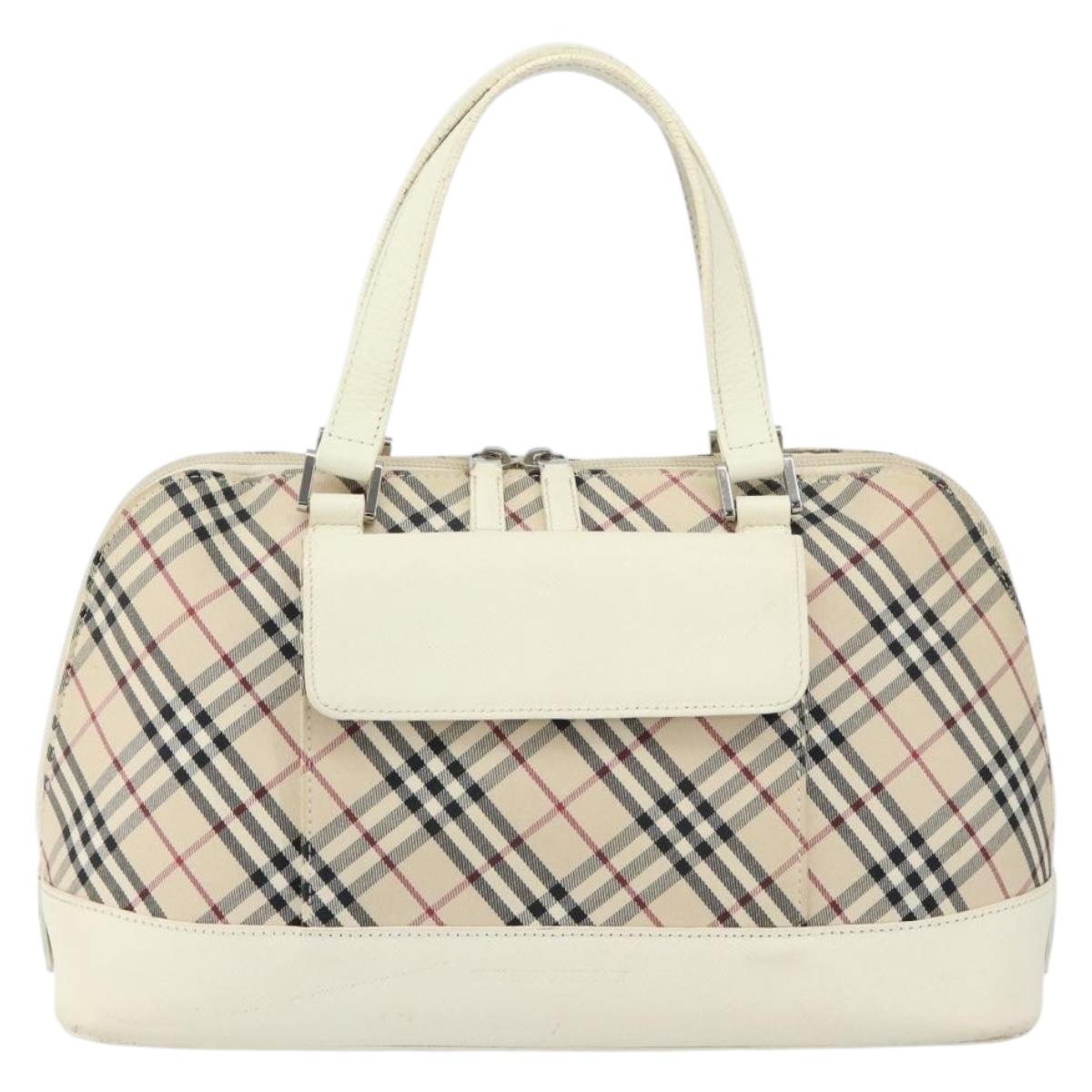BURBERRY Nova Check Hand Bag Canvas Beige Silver Auth BA8236