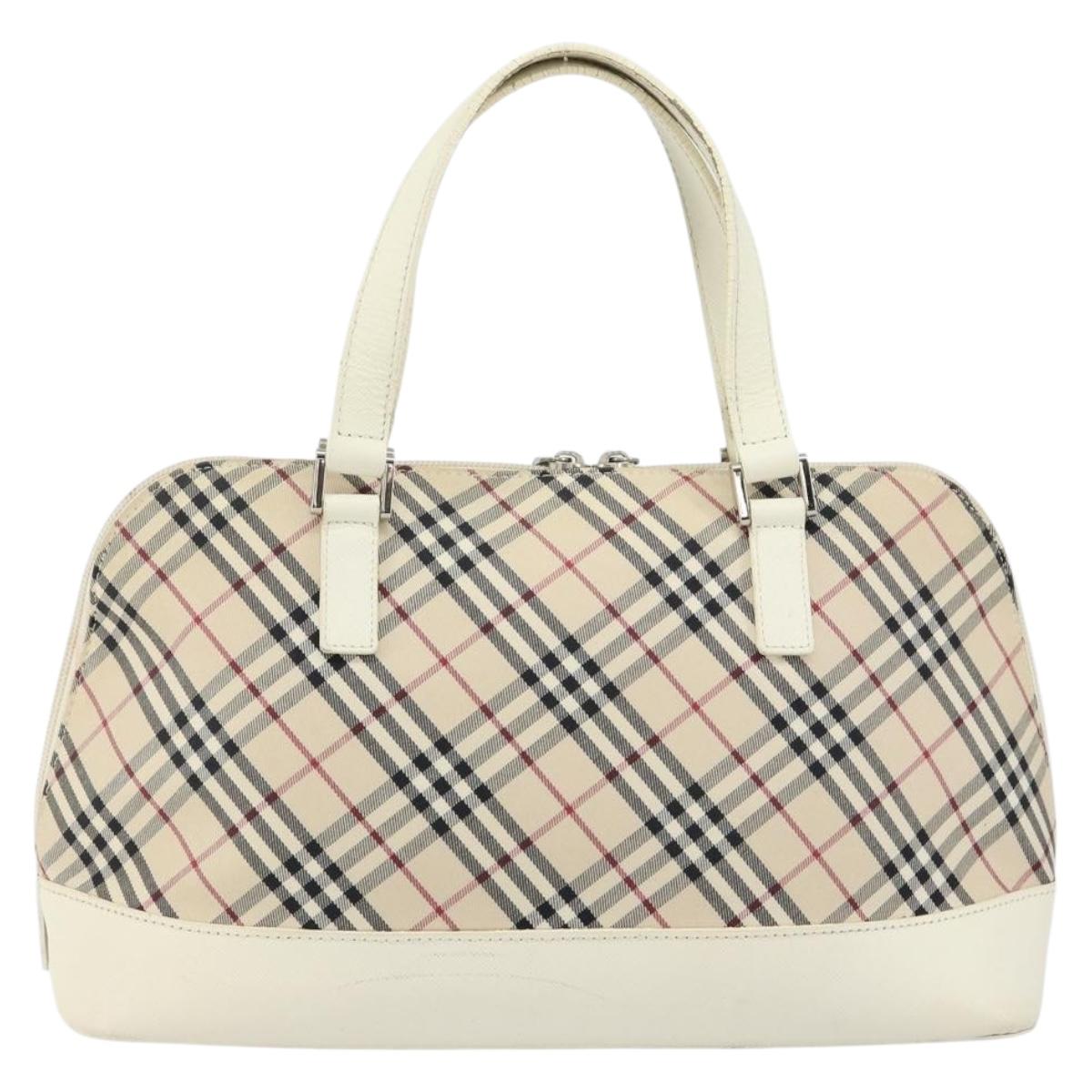 BURBERRY Nova Check Hand Bag Canvas Beige Silver Auth BA8236