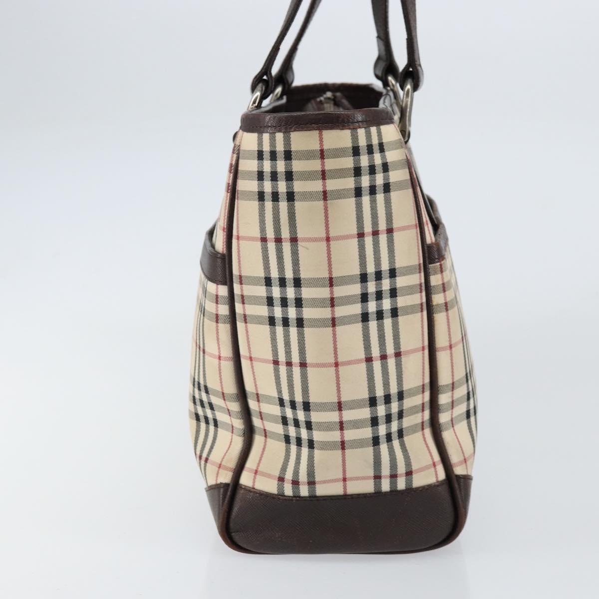 BURBERRY Nova Check Hand Bag Canvas Beige Silver Auth BA8237