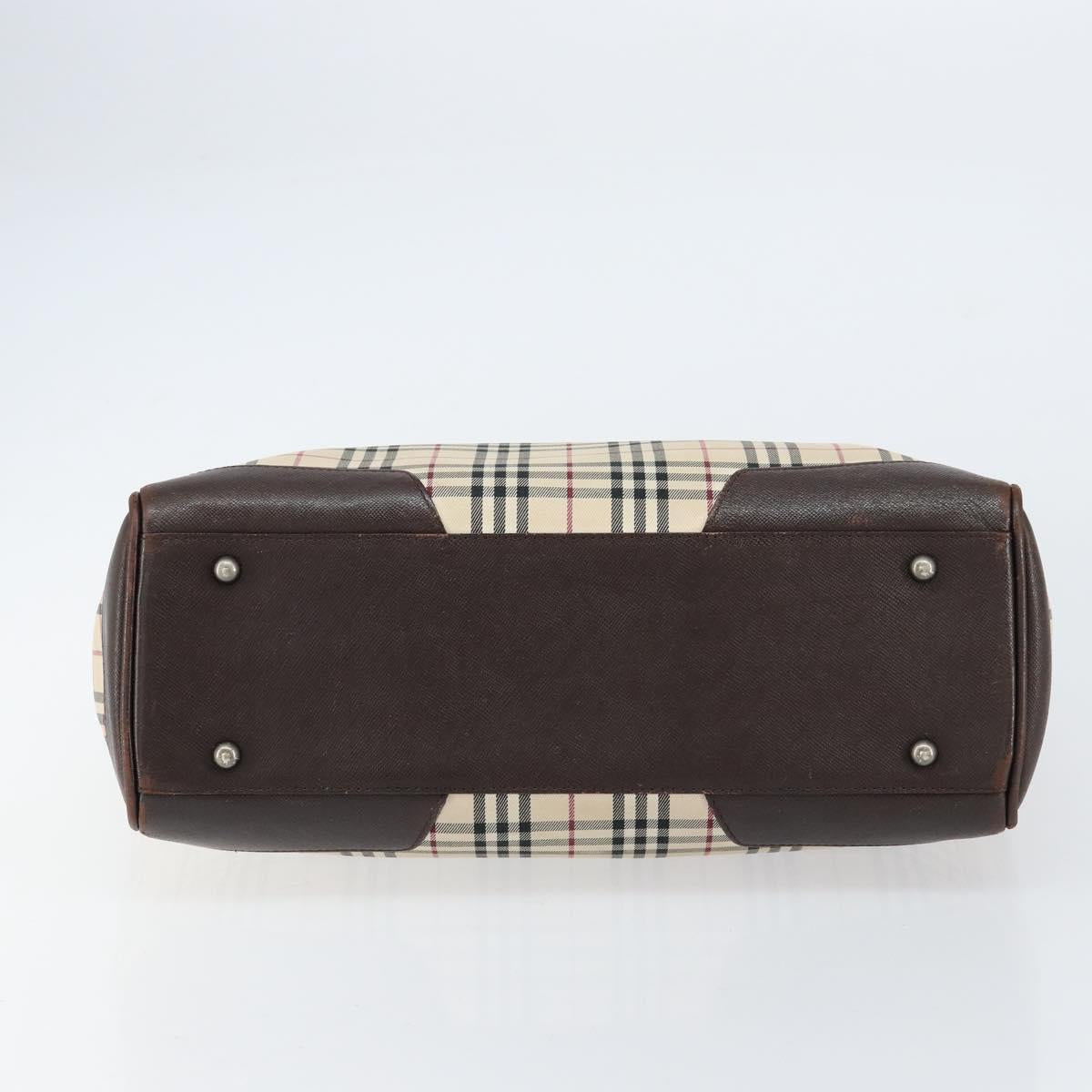 BURBERRY Nova Check Hand Bag Canvas Beige Silver Auth BA8237