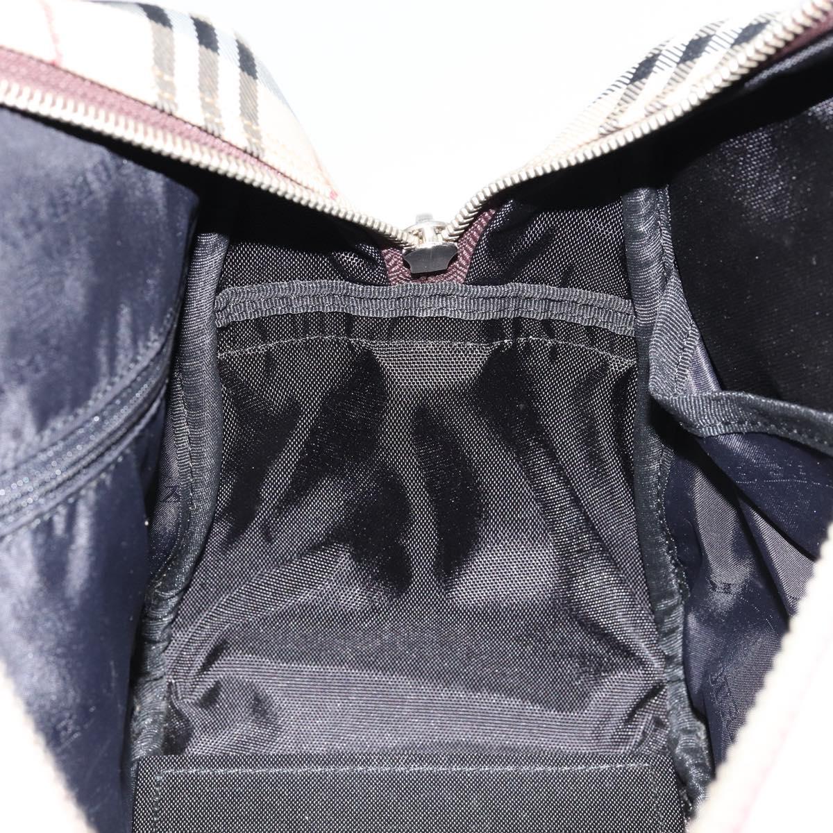 BURBERRY Nova Check Tote Bag Nylon Beige Silver Auth BA8239