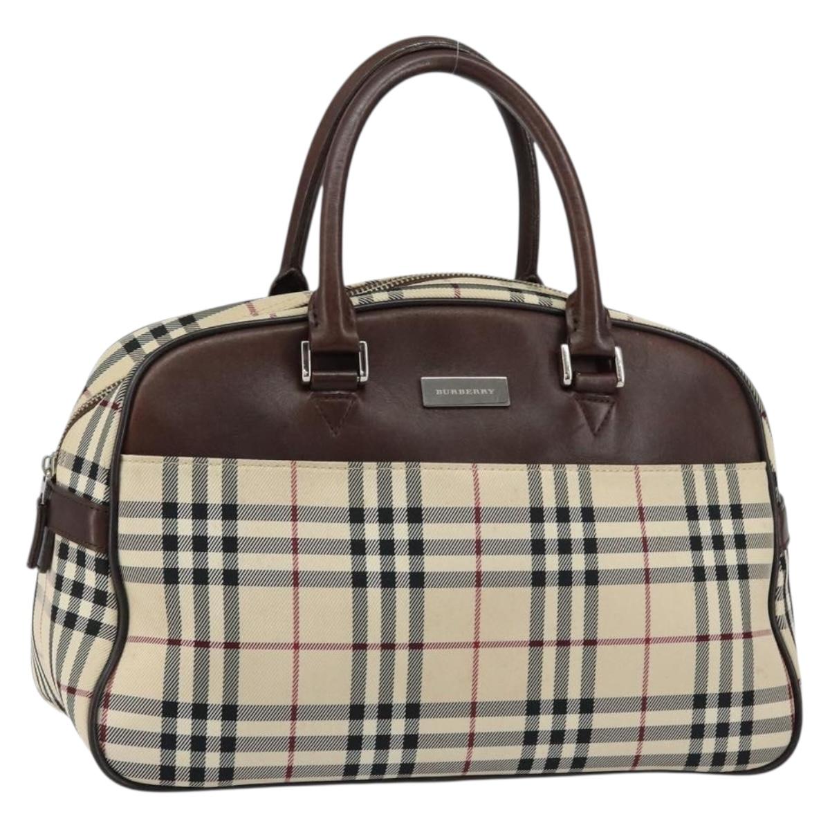 BURBERRY Nova Check Tote Bag Nylon Beige Silver Auth BA8239
