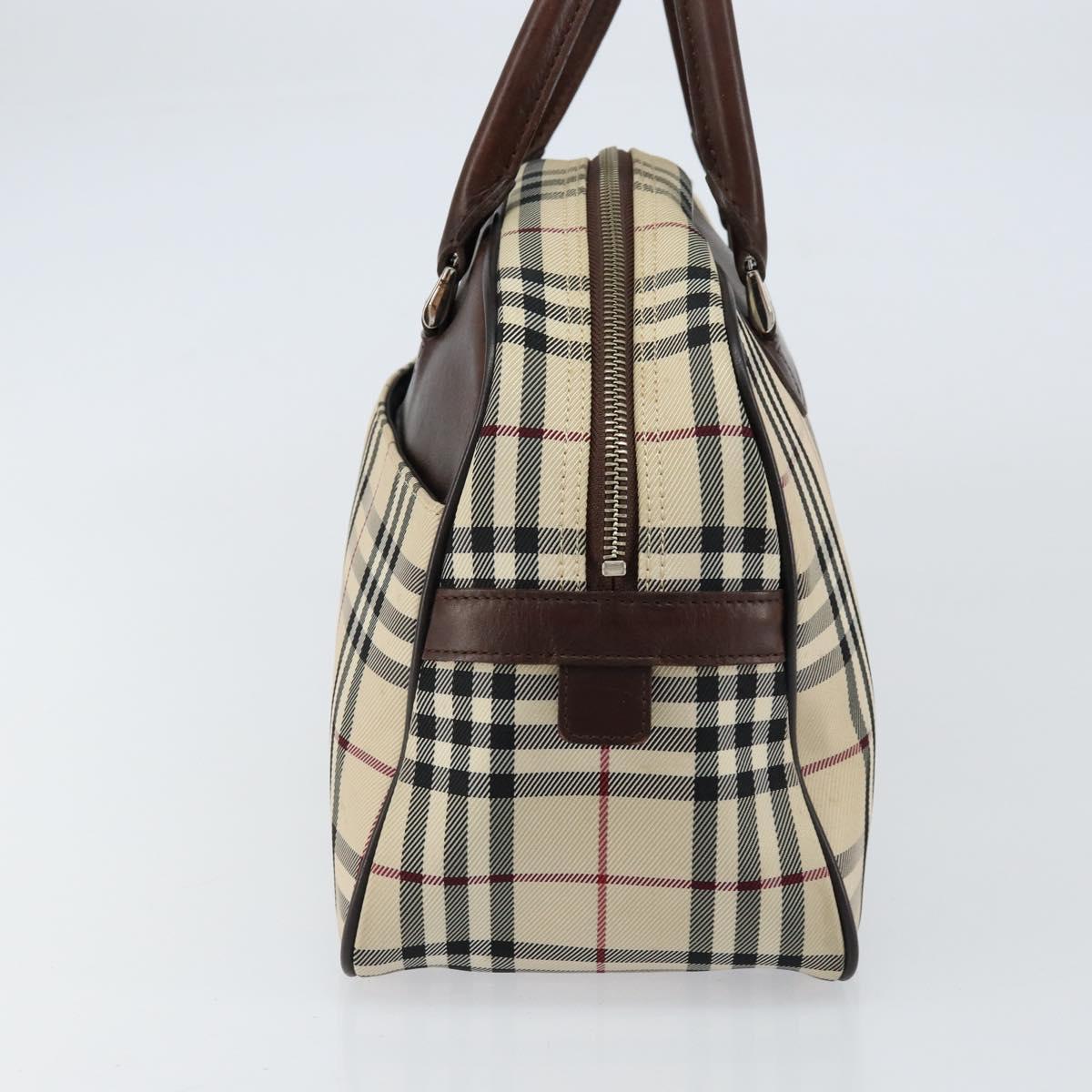 BURBERRY Nova Check Tote Bag Nylon Beige Silver Auth BA8239