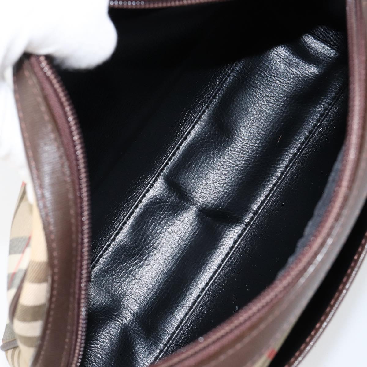 Burberrys Nova Check Shoulder Bag Canvas Beige Gold Auth BA8240