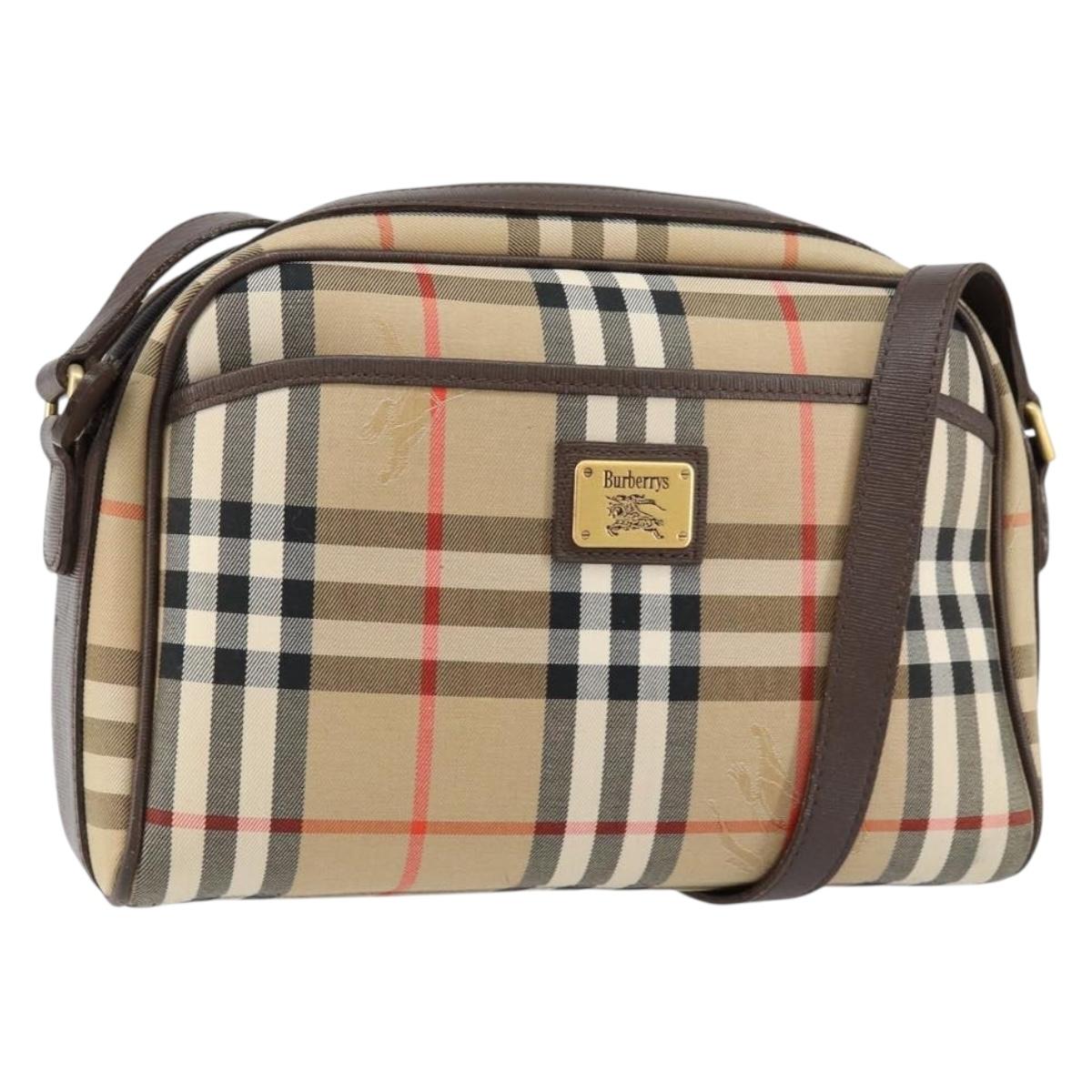 Burberrys Nova Check Shoulder Bag Canvas Beige Gold Auth BA8240