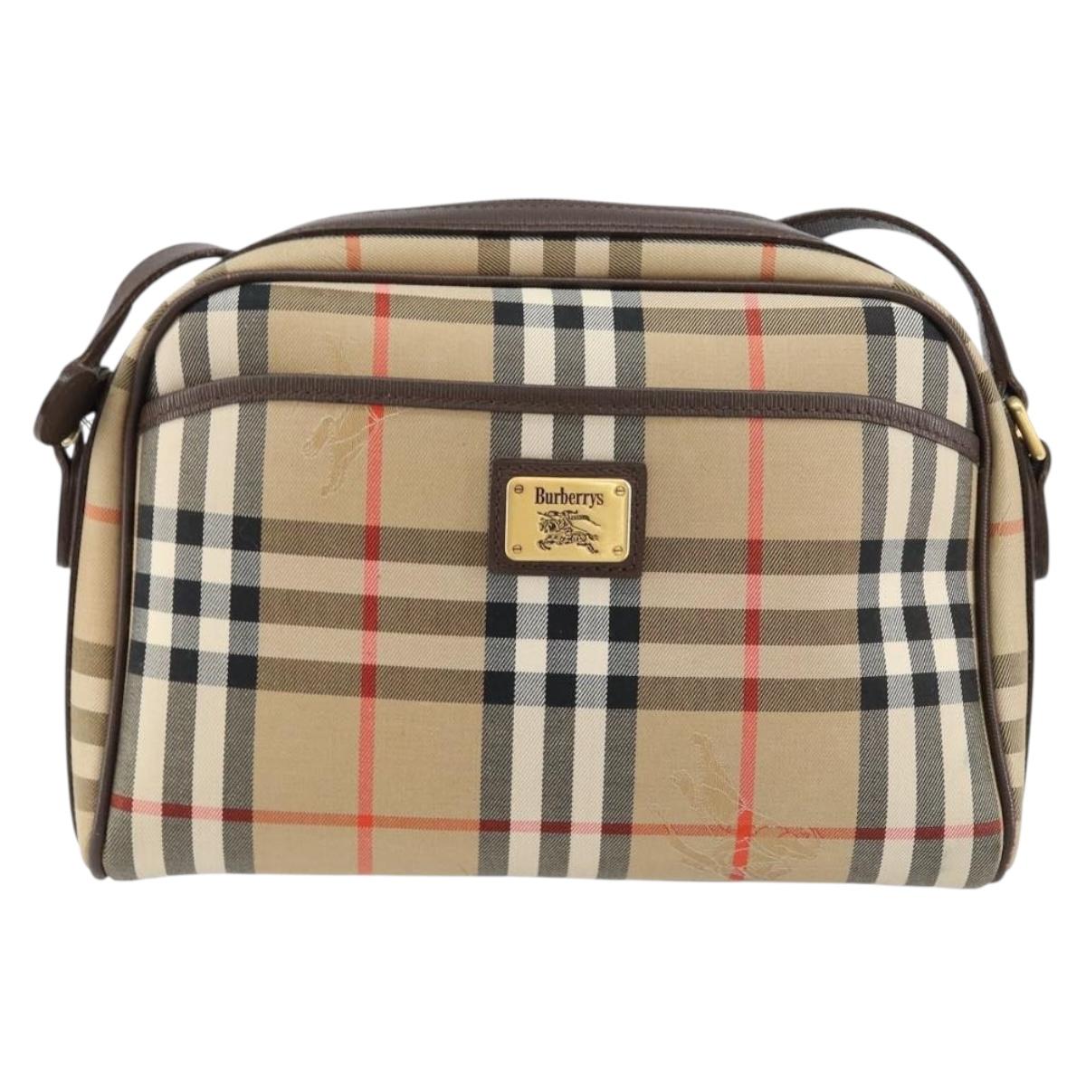 Burberrys Nova Check Shoulder Bag Canvas Beige Gold Auth BA8240