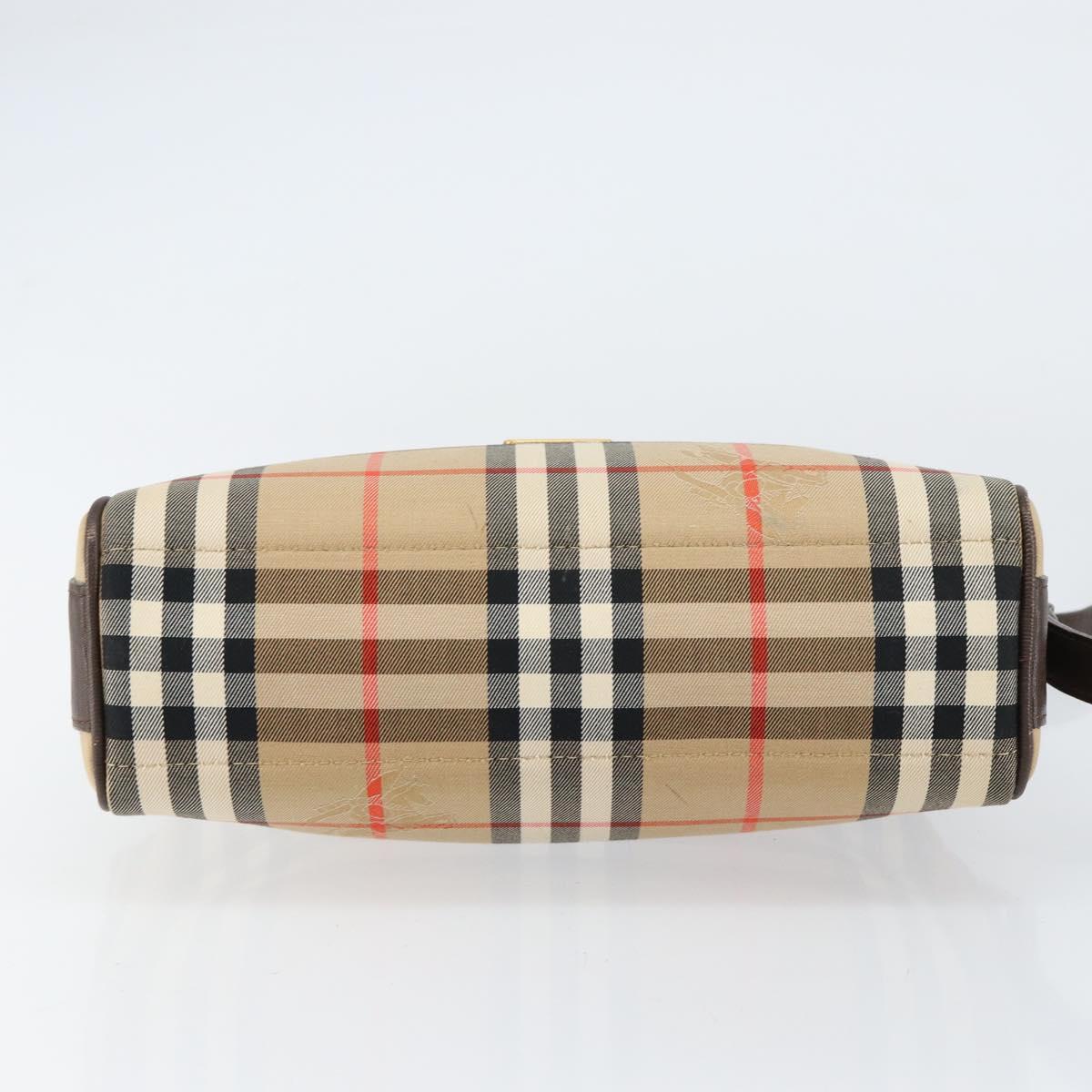 Burberrys Nova Check Shoulder Bag Canvas Beige Gold Auth BA8240