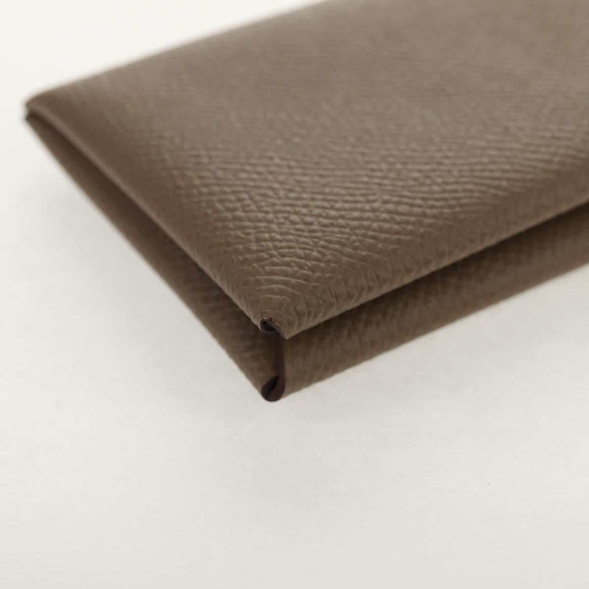 HERMES Calvi Coin Purse Leather Beige Silver Auth BA8241M