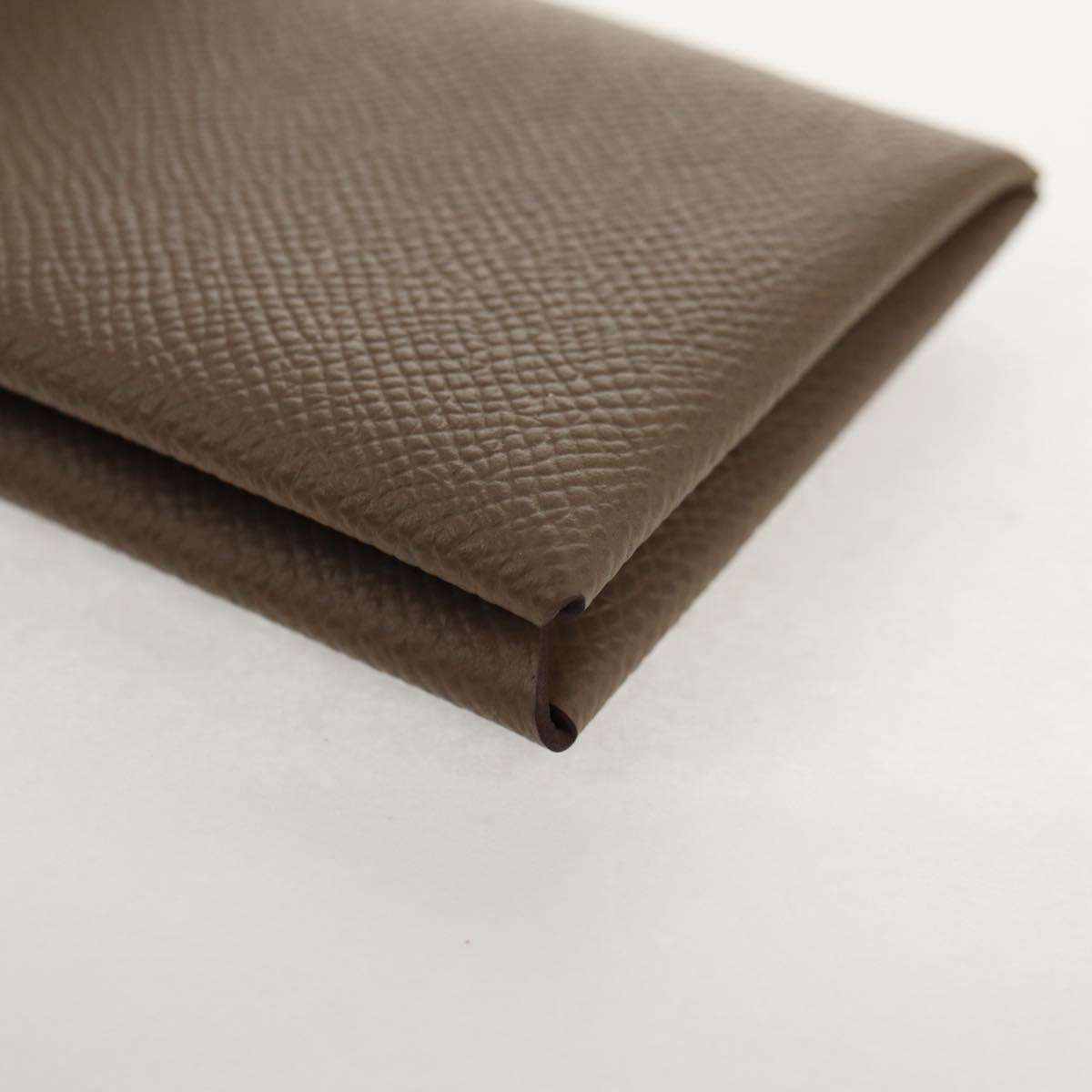 HERMES Calvi Coin Purse Leather Beige Silver Auth BA8241M