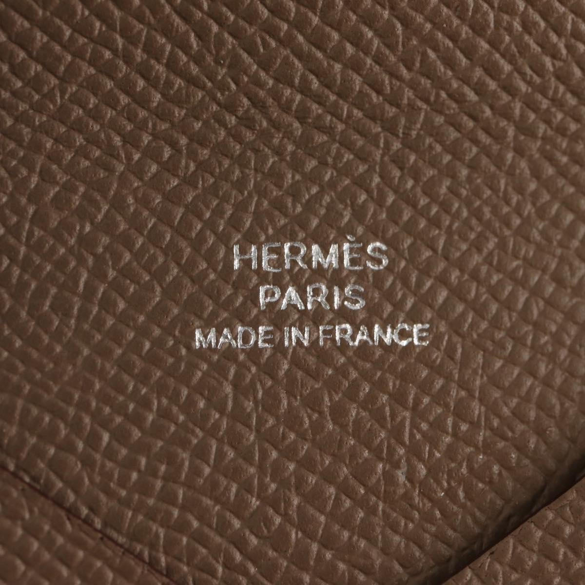 HERMES Calvi Coin Purse Leather Beige Silver Auth BA8241M