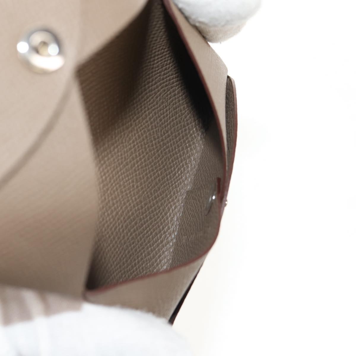 HERMES Calvi Coin Purse Leather Beige Silver Auth BA8241M