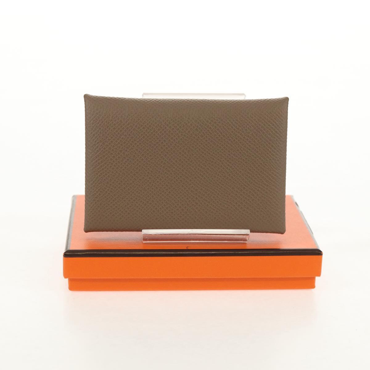 HERMES Calvi Coin Purse Leather Beige Silver Auth BA8241M