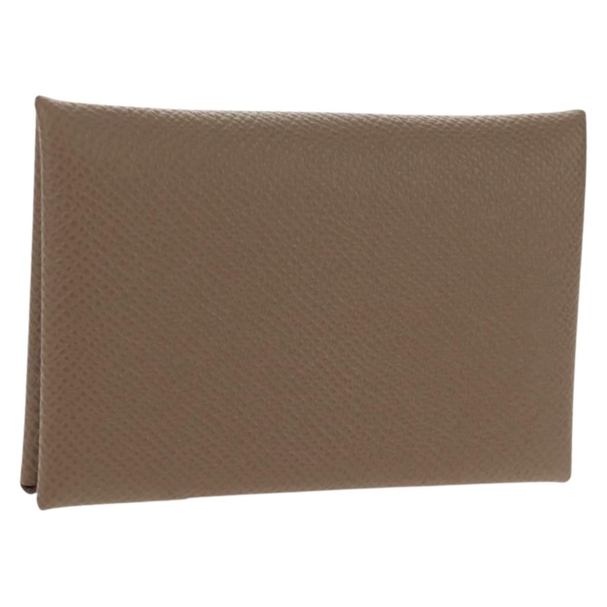 HERMES Calvi Coin Purse Leather Beige Silver Auth BA8241M