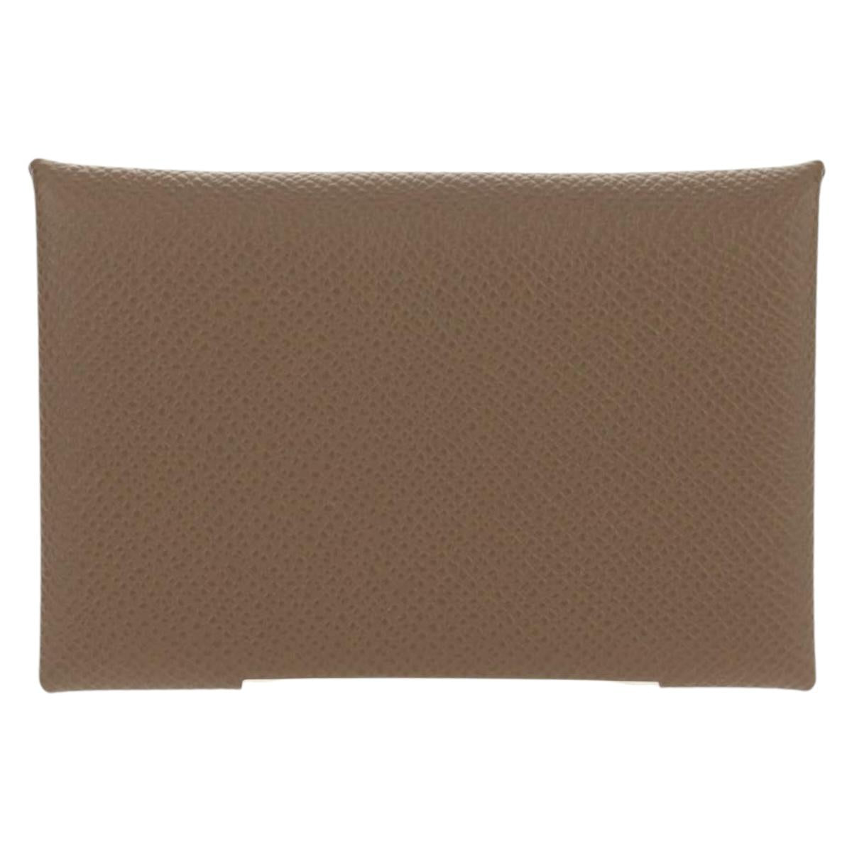 HERMES Calvi Coin Purse Leather Beige Silver Auth BA8241M